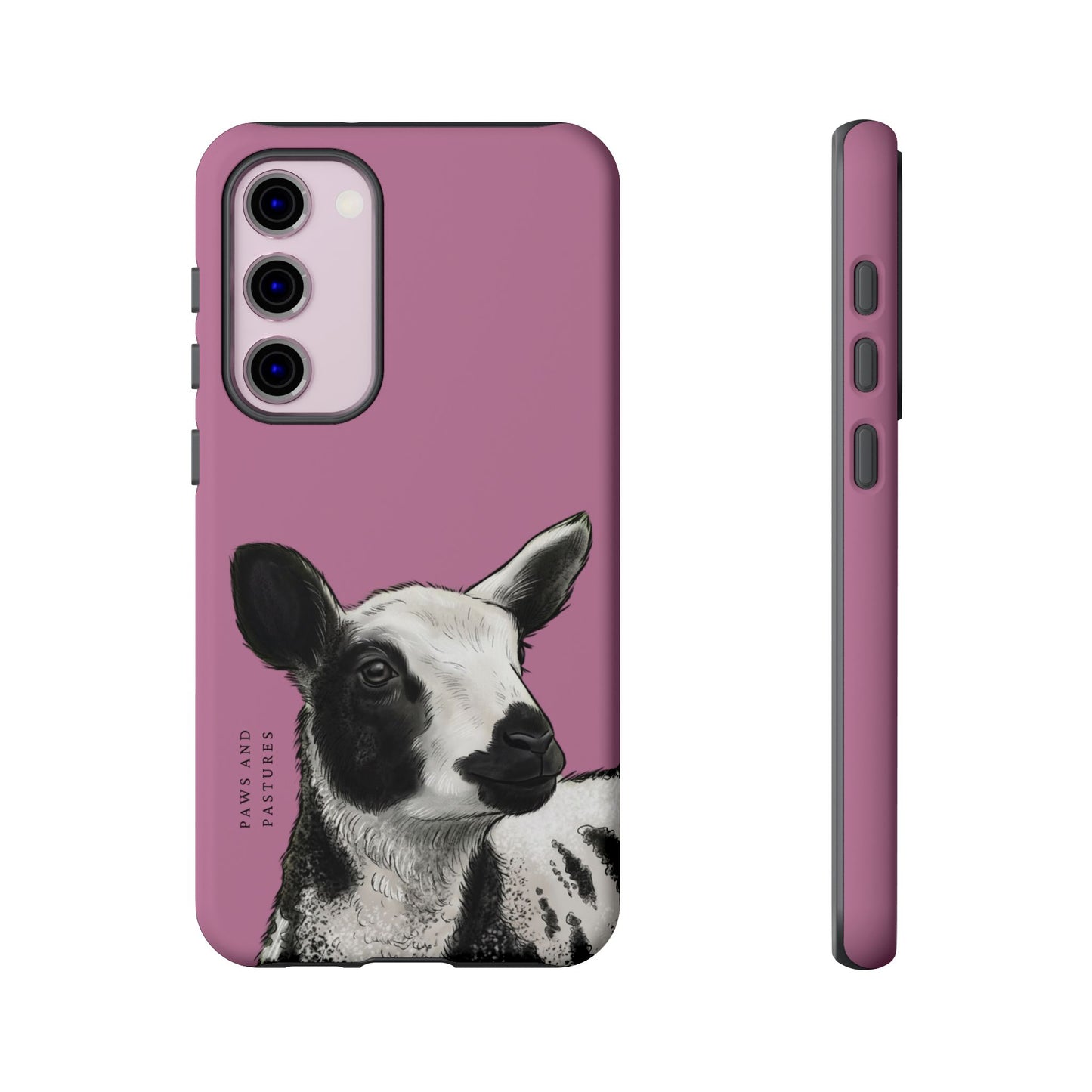 Pink Dutch Spotted Sheep Portrait Phone Case - Black & White Lamb Illustration Protective Cover