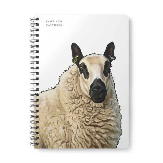 Kerry Hill Sheep Portrait A5 Wirobound Notebook — "Paws and Pastures" Lined Journal
