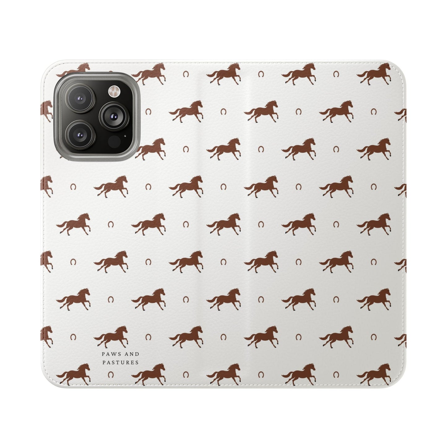 Horse Pattern Flip Case — Leather Wallet Phone Cover with Galloping Horses