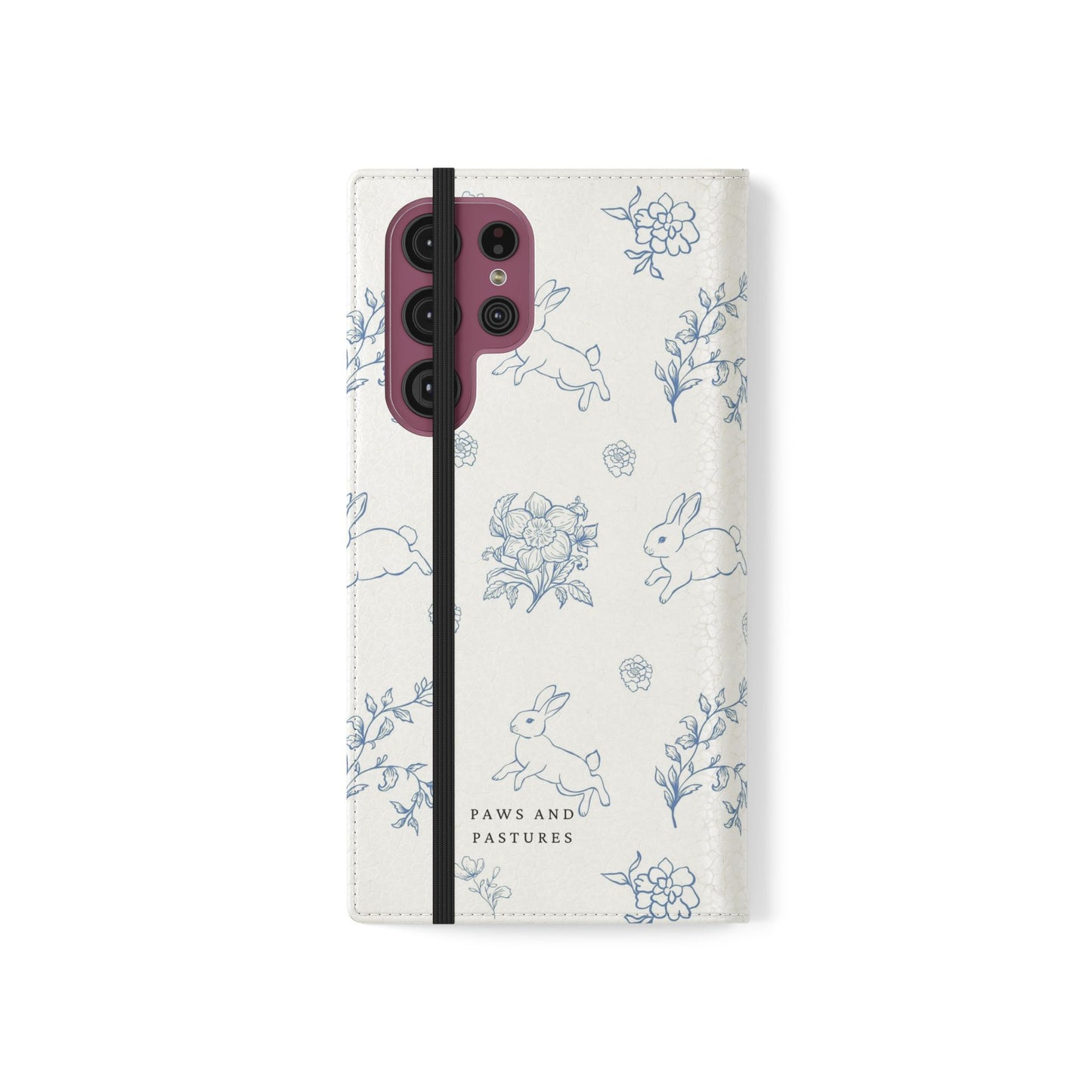 Bunny Pattern Flip Phone Case – Floral Blue Rabbit Wallet Cover