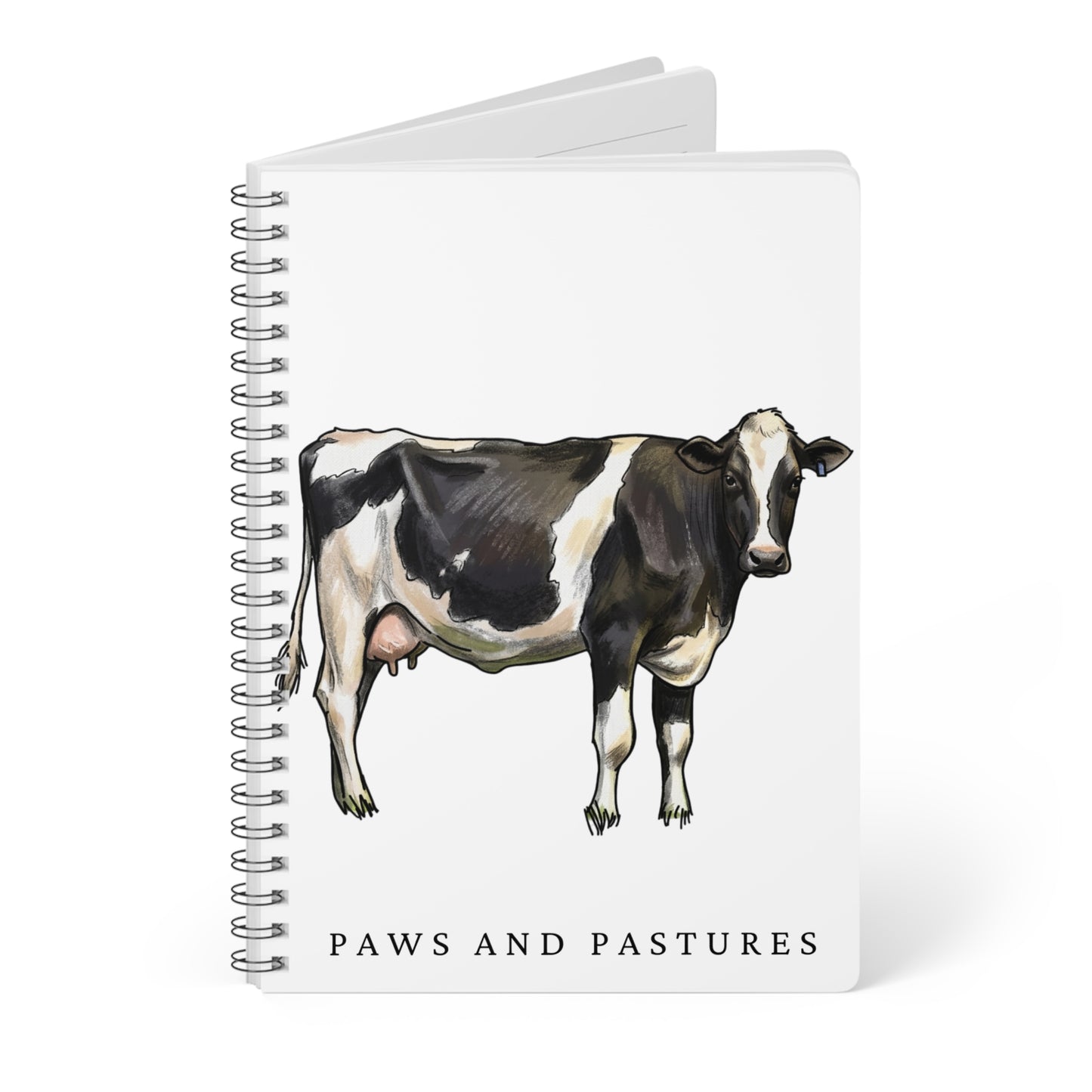 Cow Illustration A5 Spiral Notebook — "Paws and Pastures" Lined Journal