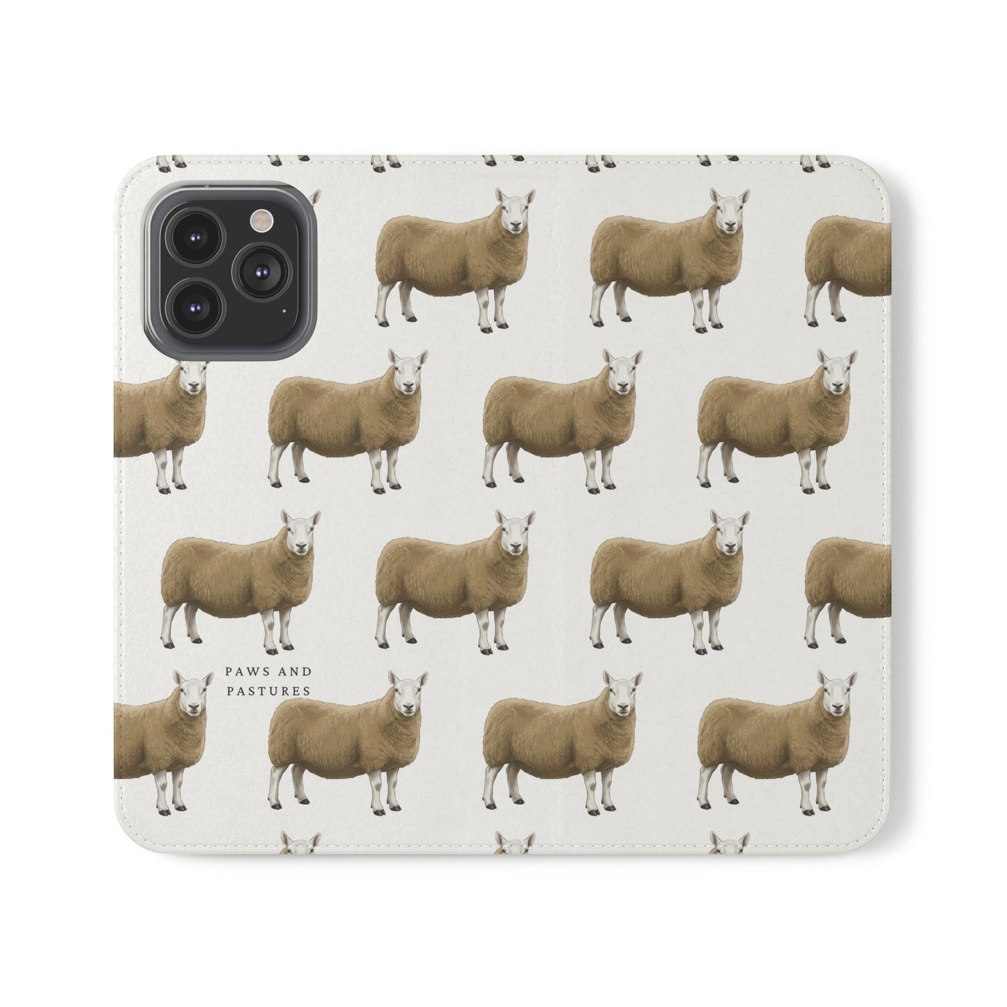 Cheviot Sheep Pattern Flip Phone Case – Cute Pastoral Wallet Cover with Card Slots