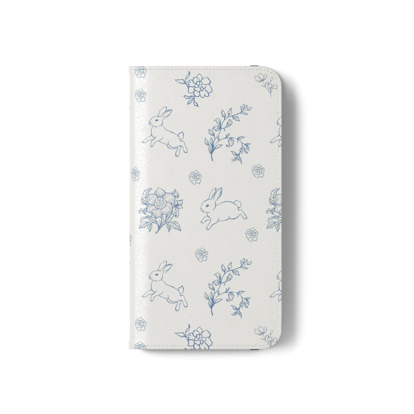 Bunny Pattern Flip Phone Case – Floral Blue Rabbit Wallet Cover