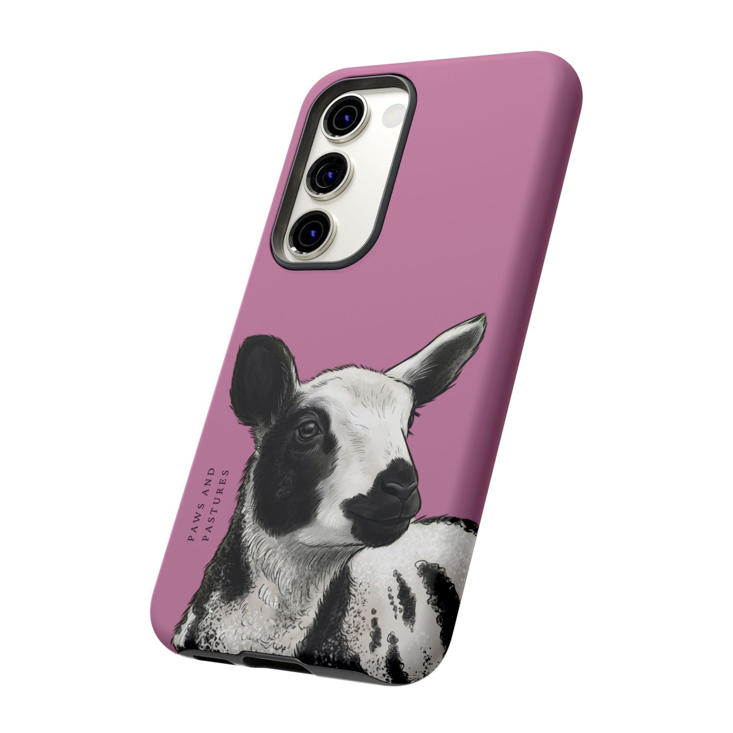 Pink Dutch Spotted Sheep Portrait Phone Case - Black & White Lamb Illustration Protective Cover
