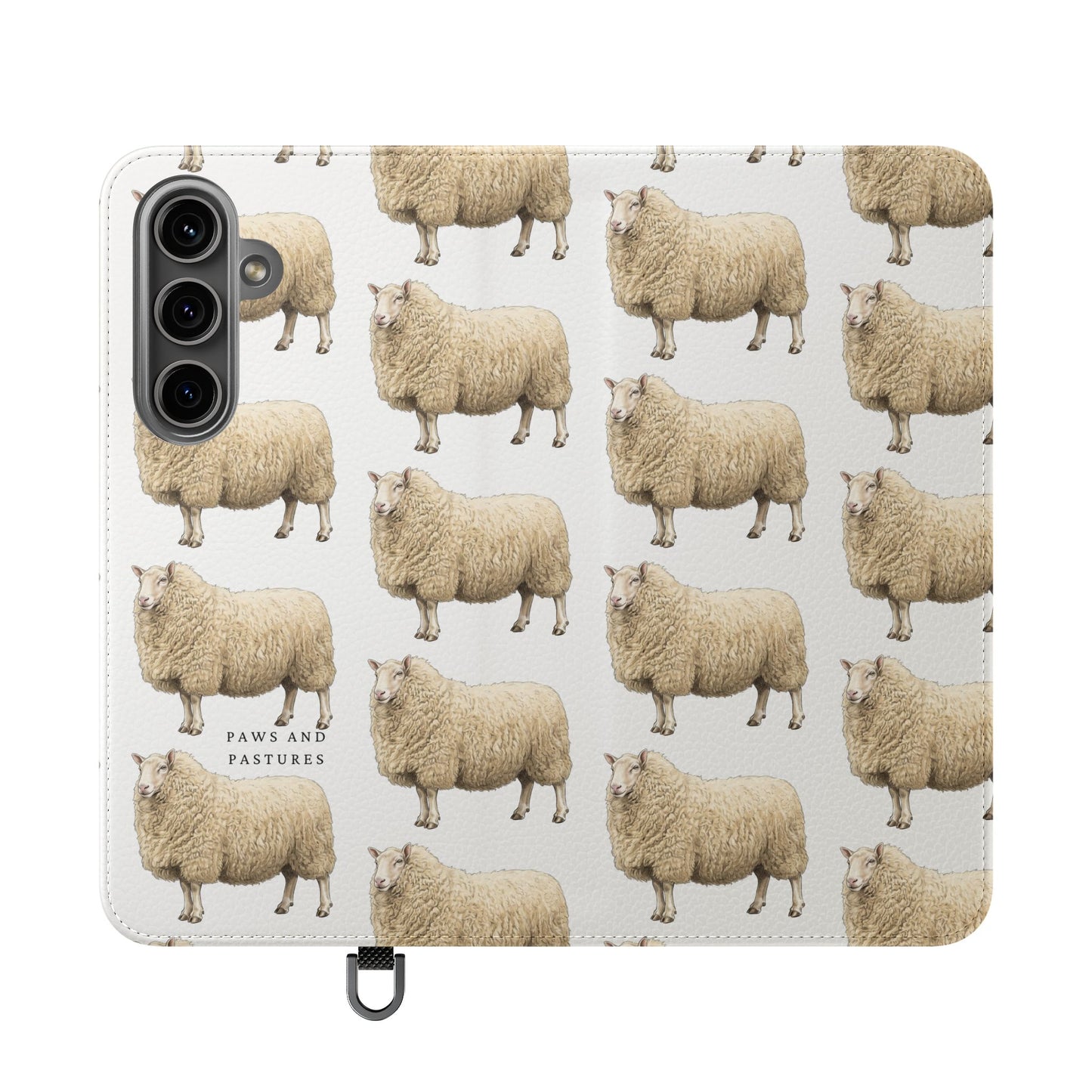 Cheviot Sheep Pattern Flip Phone Case – Cute Pastoral Wallet Cover with Card Slots