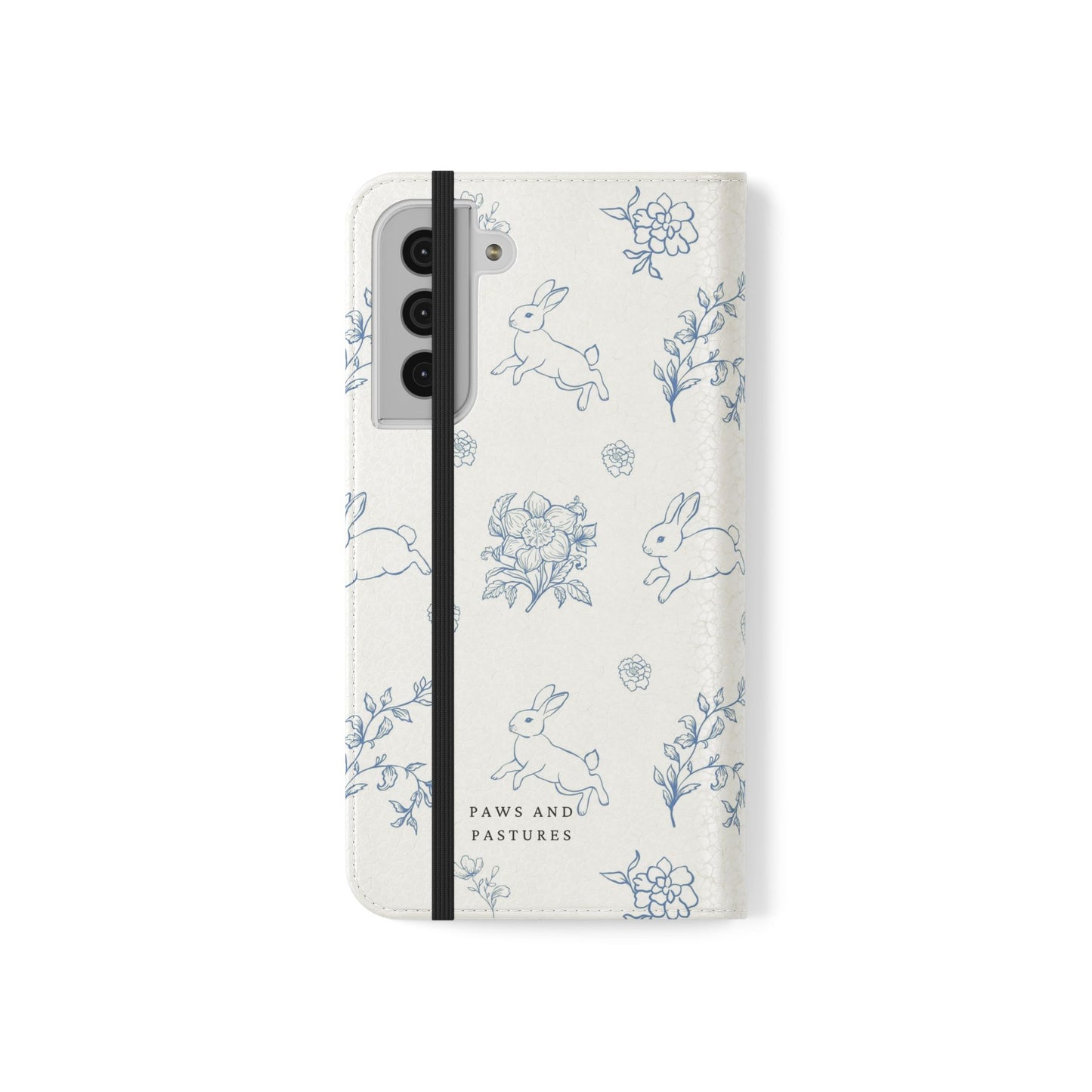 Bunny Pattern Flip Phone Case – Floral Blue Rabbit Wallet Cover