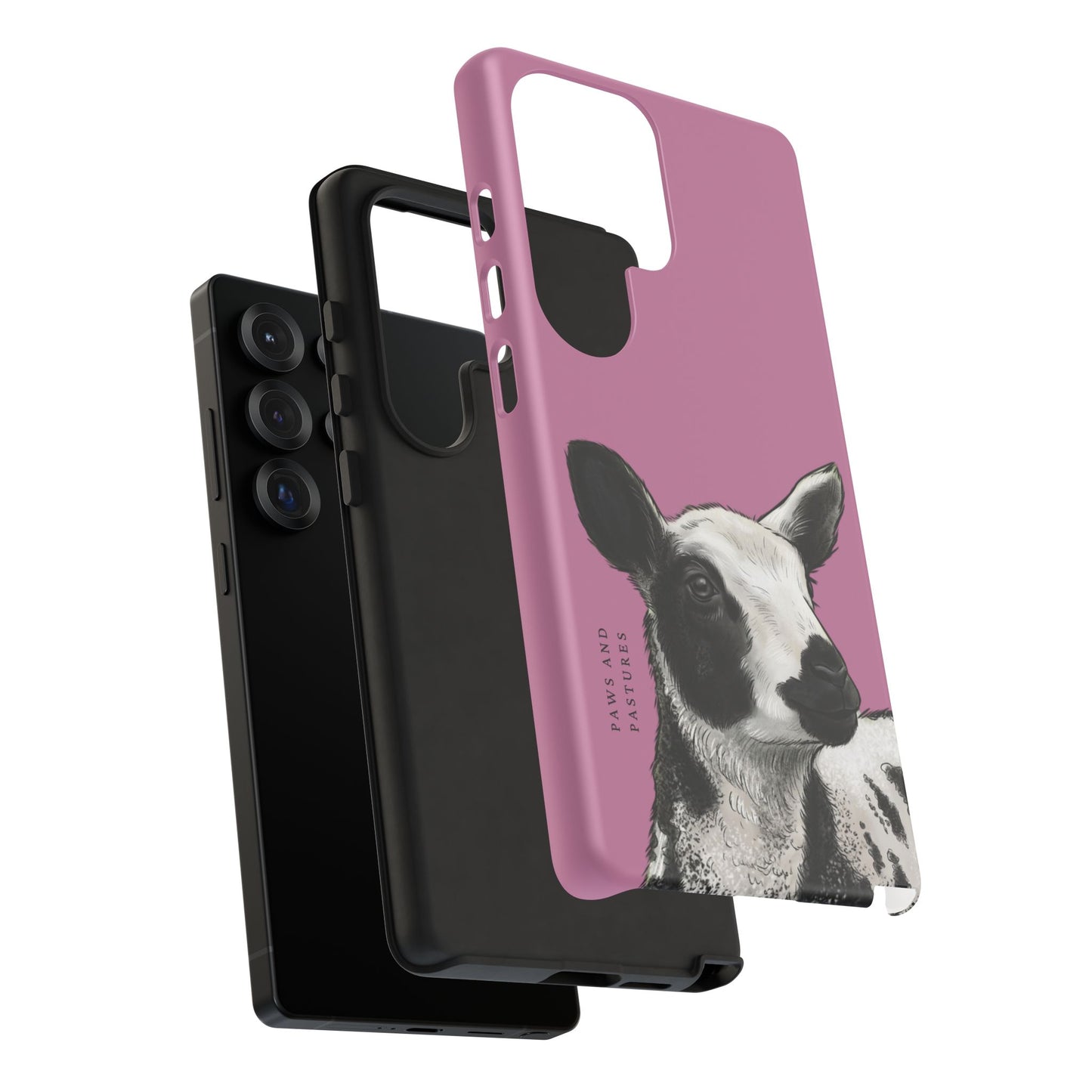 Pink Dutch Spotted Sheep Portrait Phone Case - Black & White Lamb Illustration Protective Cover