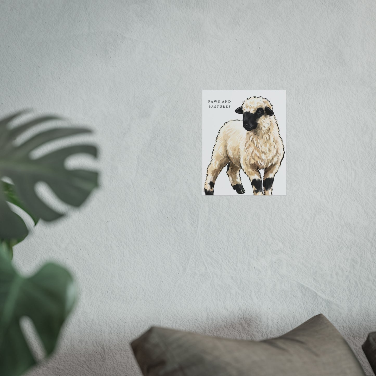 Valais Blacknose Sheep Portrait Fine Art Poster — 'Paws and Pastures' Rustic Farmhouse Wall Art