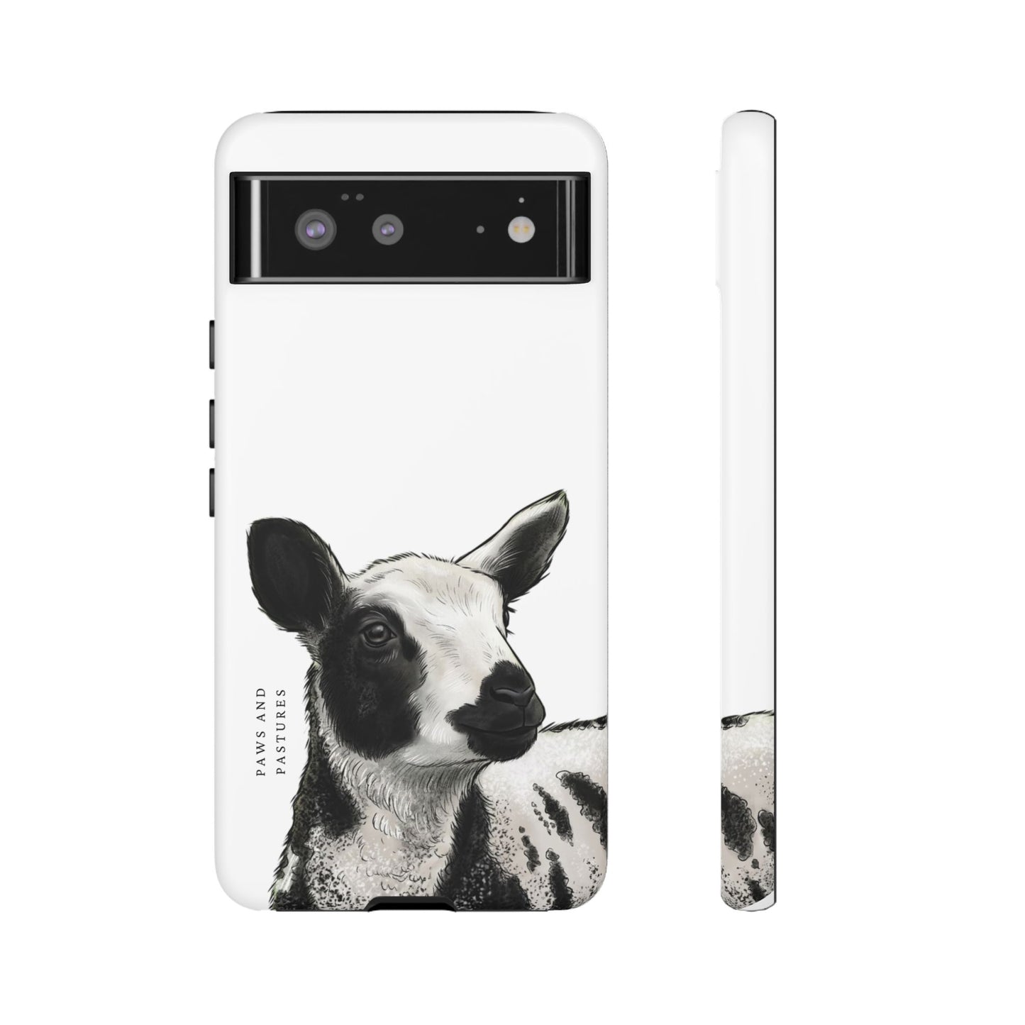 Dutch Spotted Sheep Portrait Phone Case - Black & White Lamb Illustration Protective Cover