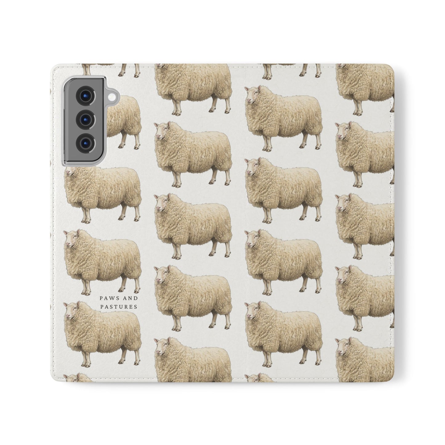 Cheviot Sheep Pattern Flip Phone Case – Cute Pastoral Wallet Cover with Card Slots