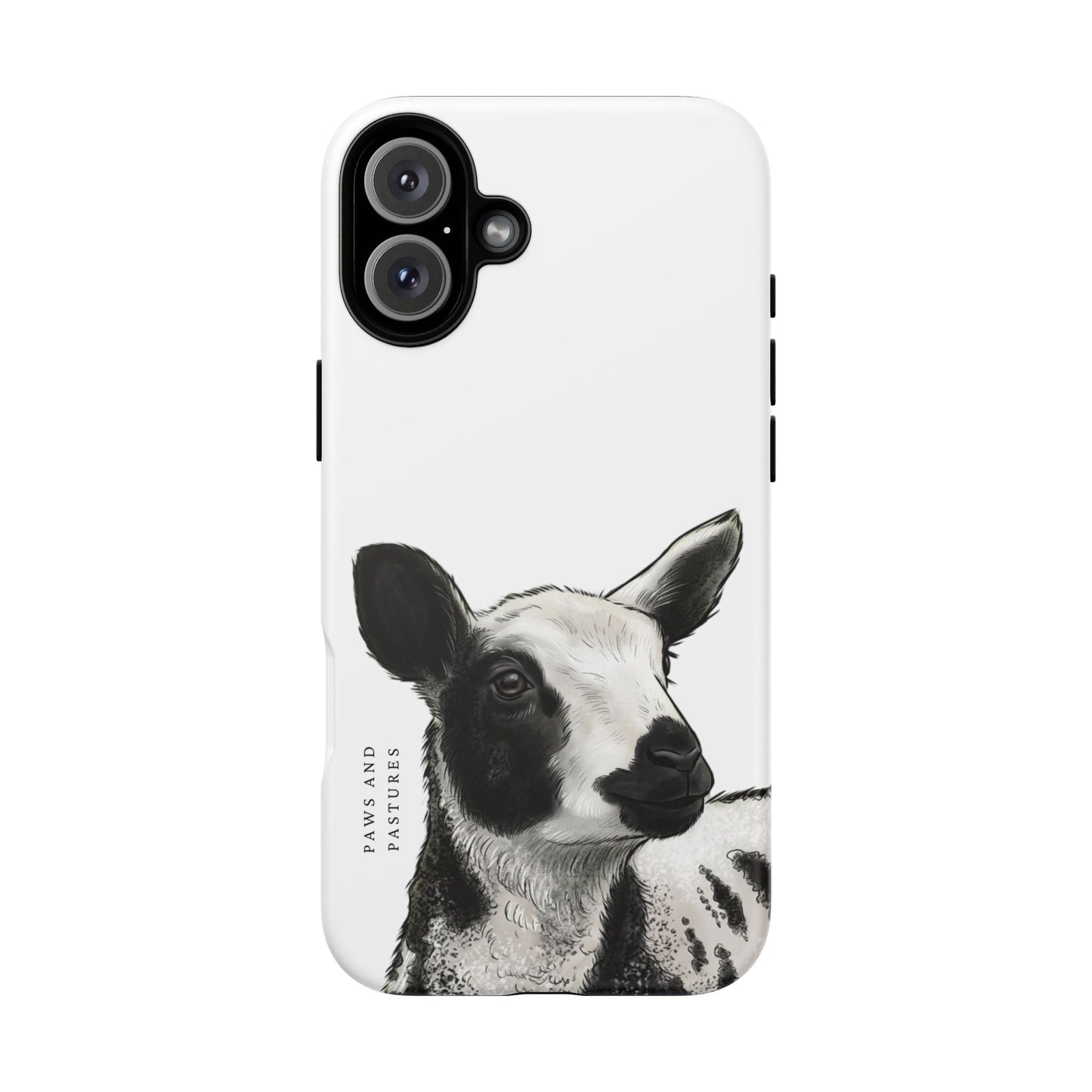 Dutch Spotted Sheep Portrait Phone Case - Black & White Lamb Illustration Protective Cover