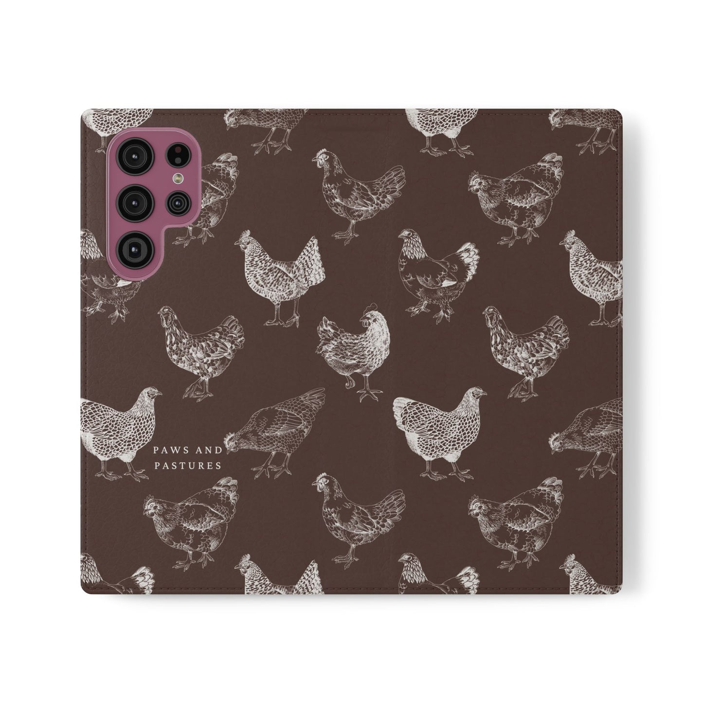 Chicken Pattern Flip Phone Case – Rustic Farmhouse Wallet Cover