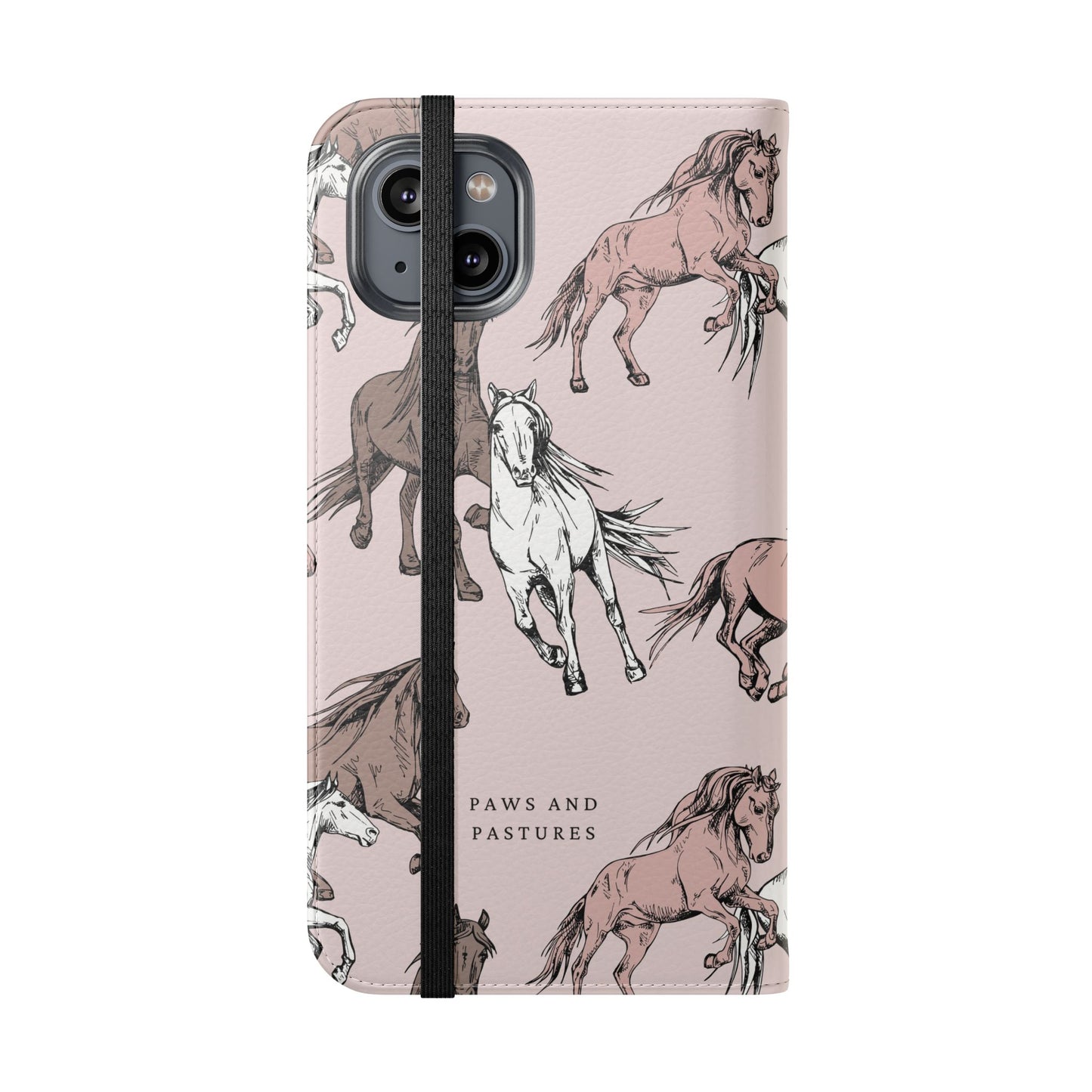 Horse Pattern Flip Phone Case — Pink Running Horses Wallet Cover