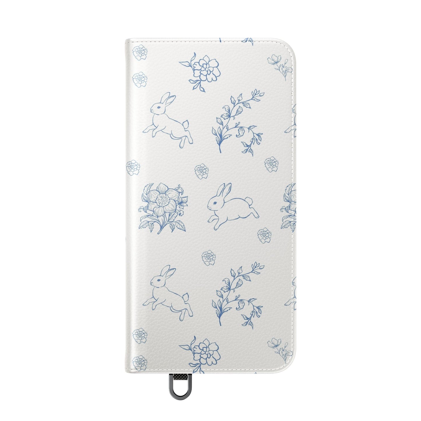 Bunny Pattern Flip Phone Case – Floral Blue Rabbit Wallet Cover