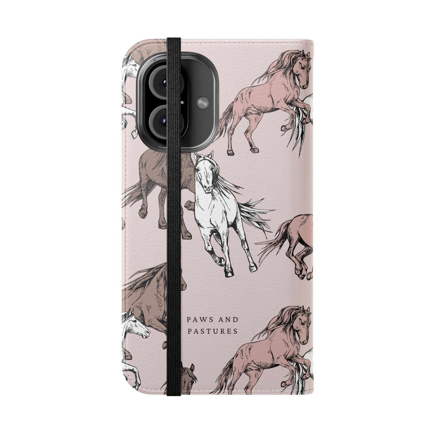 Horse Pattern Flip Phone Case — Pink Running Horses Wallet Cover