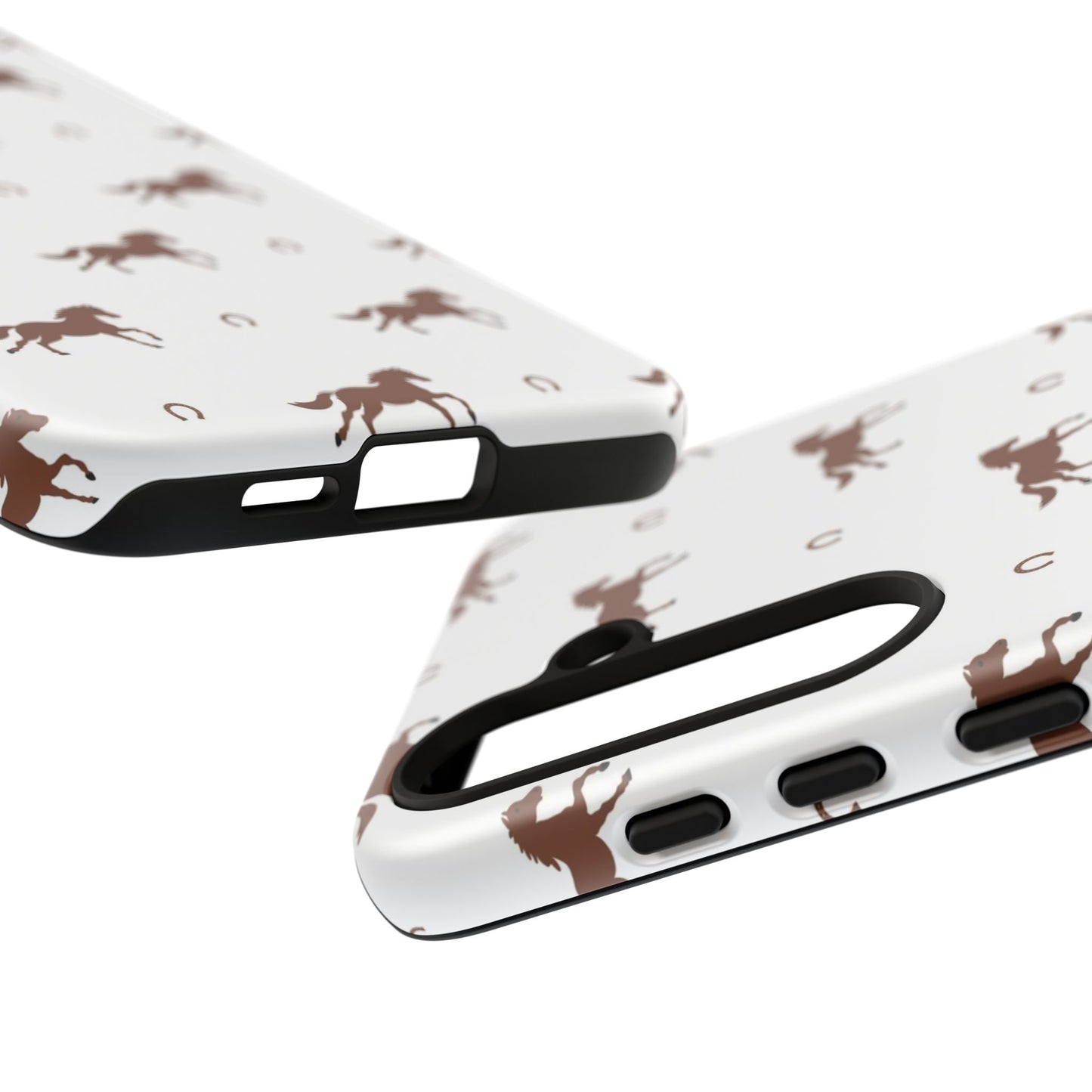 Horse Pattern Tough Phone Case — Brown Galloping Horses & Horseshoes on White