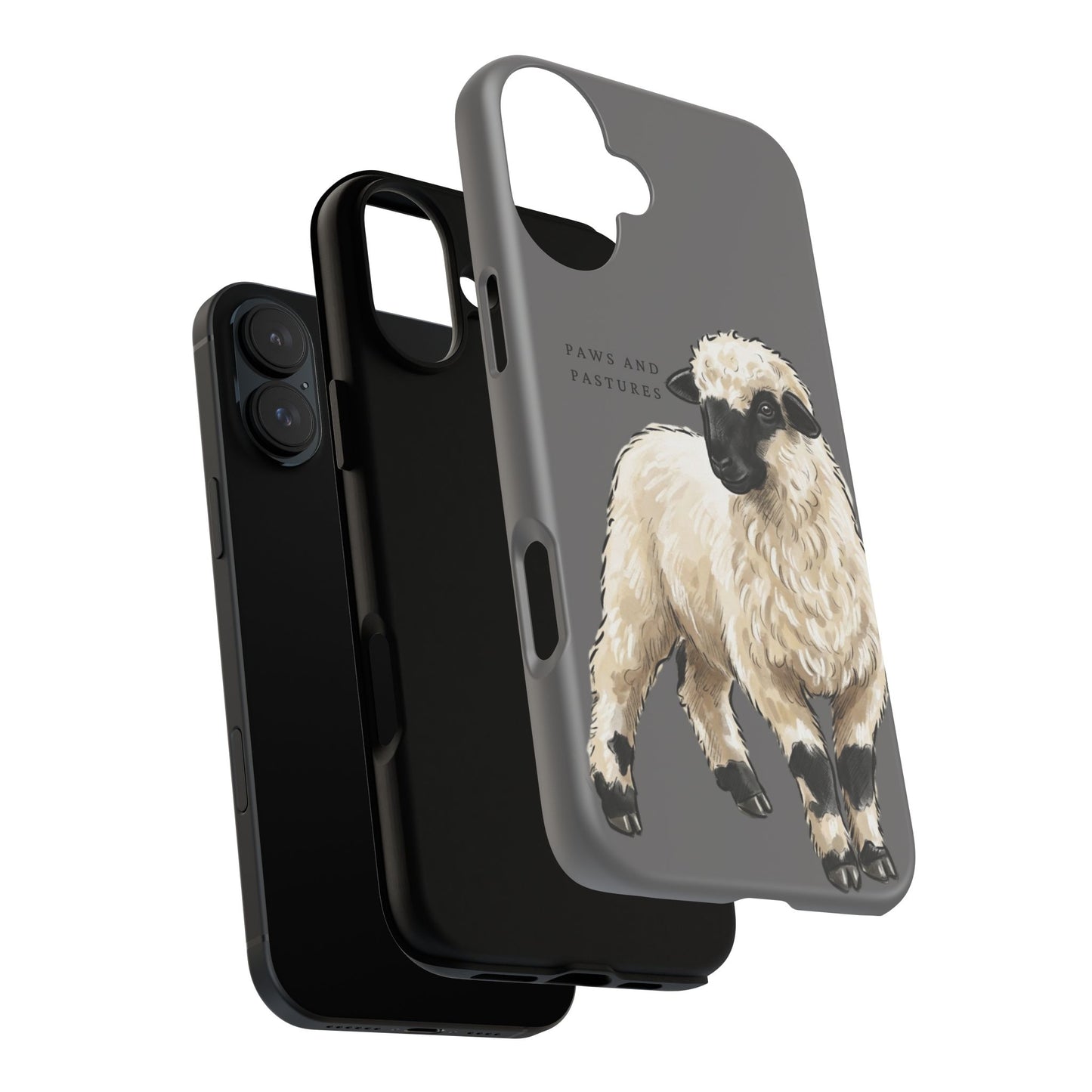 Grey Valais Blacknose Sheep Phone Case – 'Paws and Pastures' Cute Lamb Protective iPhone Cover