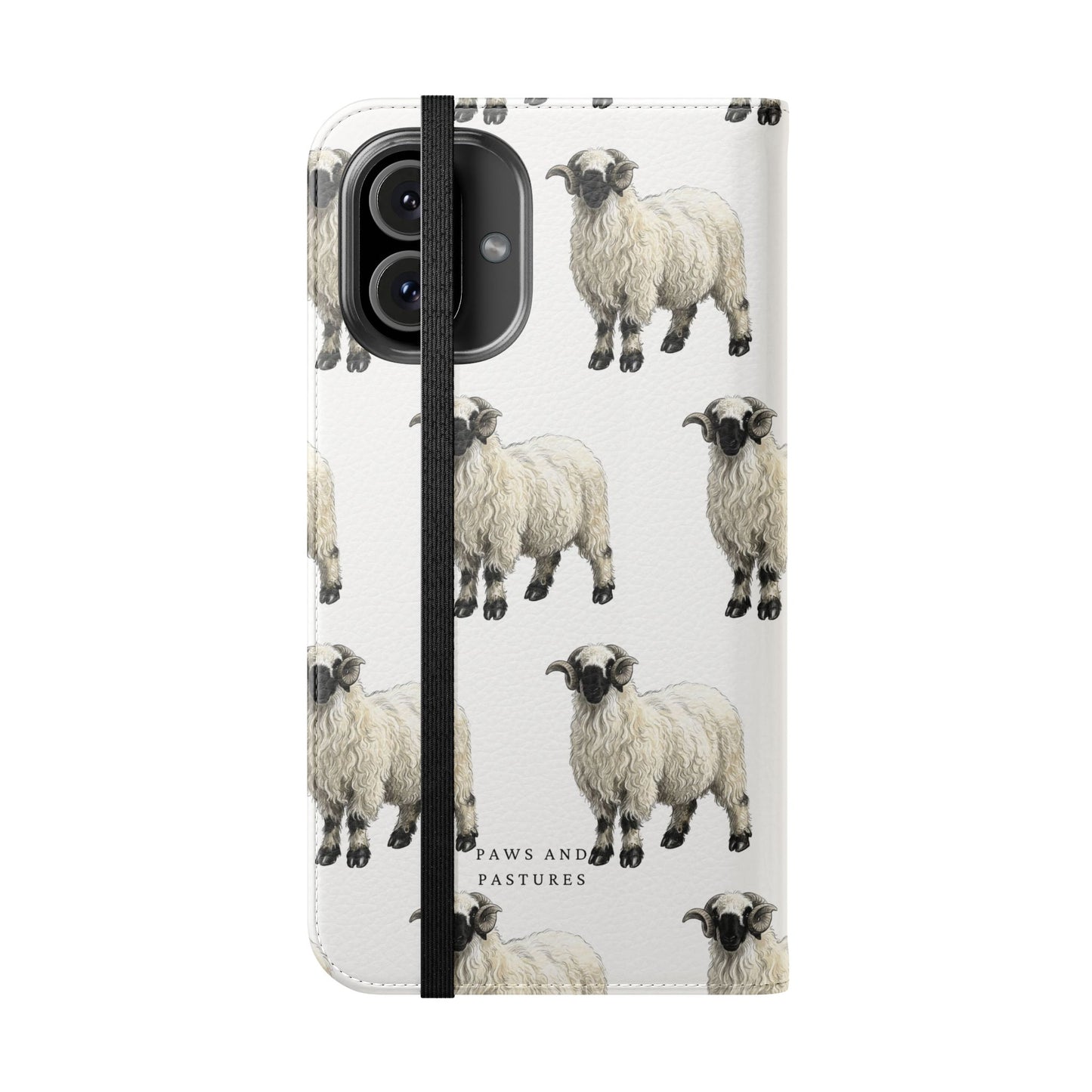 Valais Blacknose Sheep Pattern Flip Phone Case – Cute Farm Animal Wallet Cover