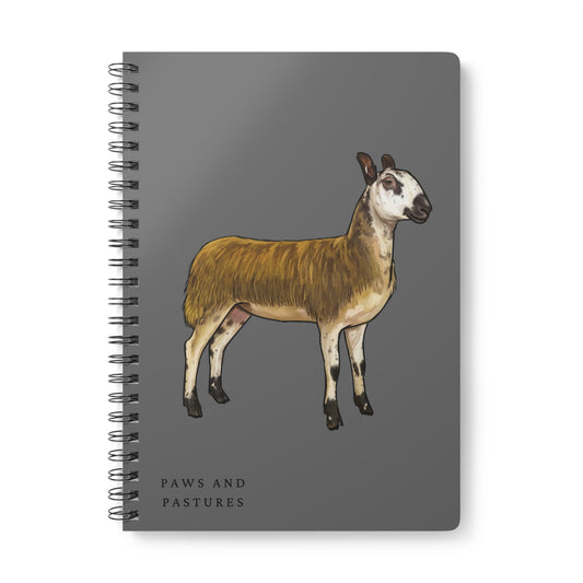 Blue Faced Leicester Sheep Illustration A5 Spiral Notebook — "Paws and Pastures" Lined Journal