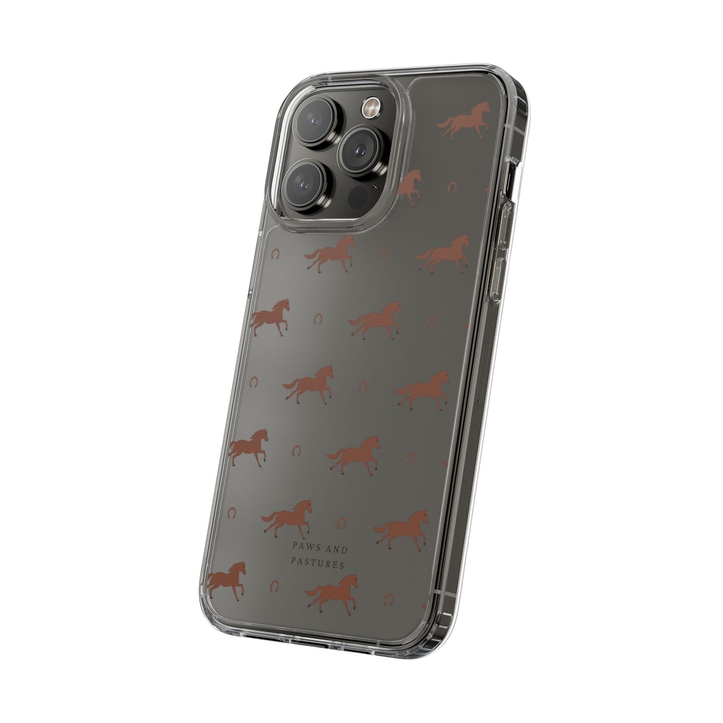 Horse Pattern Clear Phone Case — Equestrian Horses & Horseshoes Design