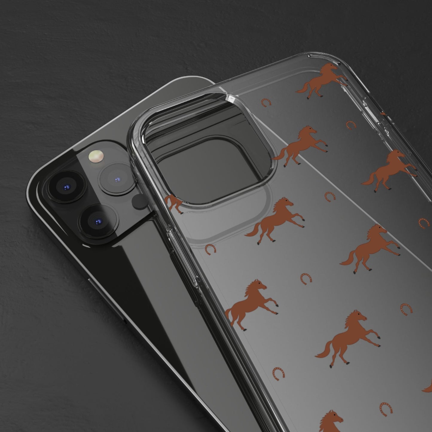 Horse Pattern Clear Phone Case — Equestrian Horses & Horseshoes Design