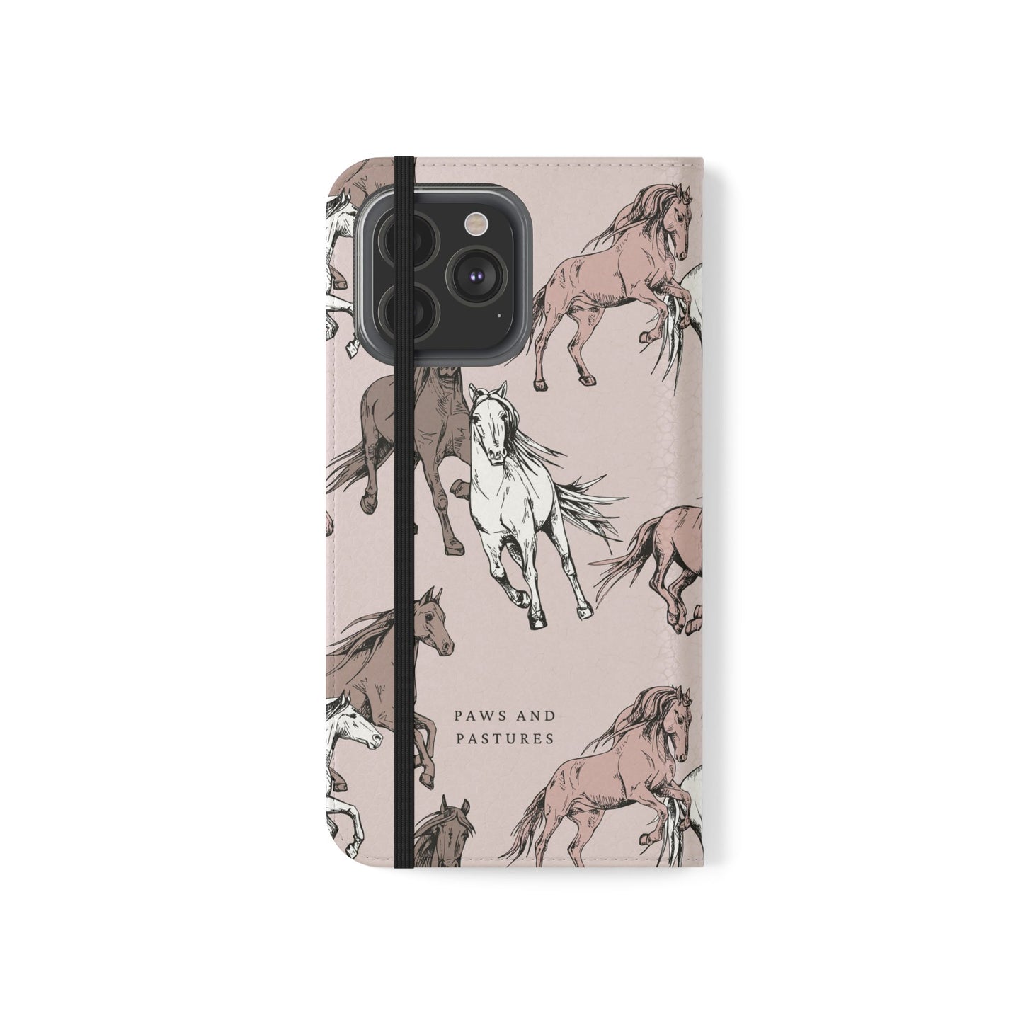 Horse Pattern Flip Phone Case — Pink Running Horses Wallet Cover