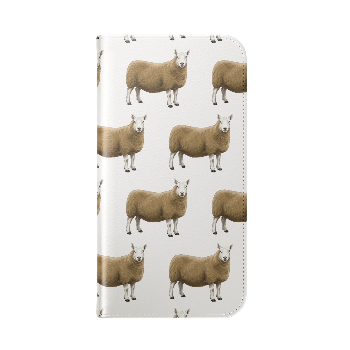 Cheviot Sheep Pattern Flip Phone Case – Cute Pastoral Wallet Cover with Card Slots