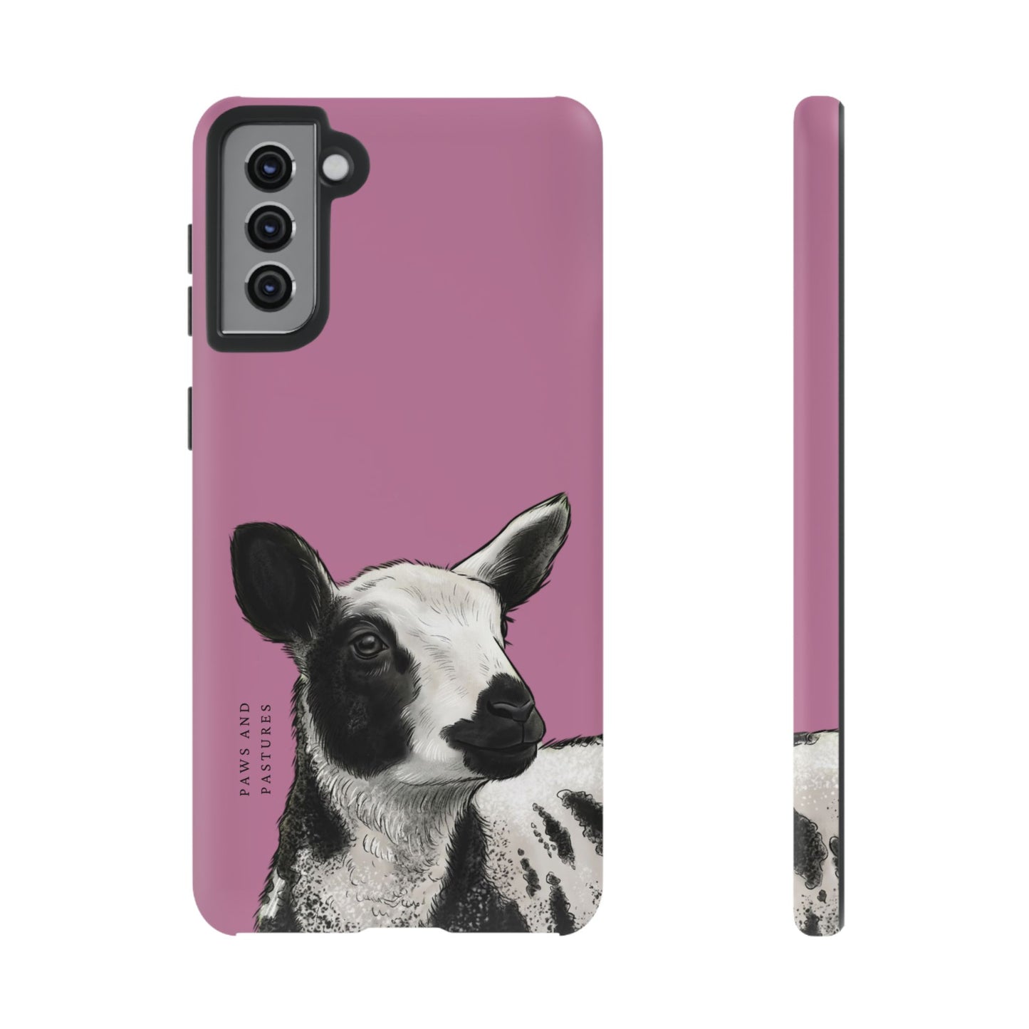 Pink Dutch Spotted Sheep Portrait Phone Case - Black & White Lamb Illustration Protective Cover