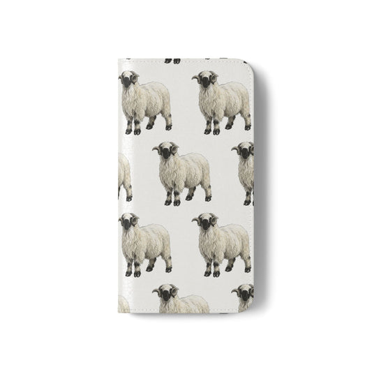 Valais Blacknose Sheep Pattern Flip Phone Case – Cute Farm Animal Wallet Cover