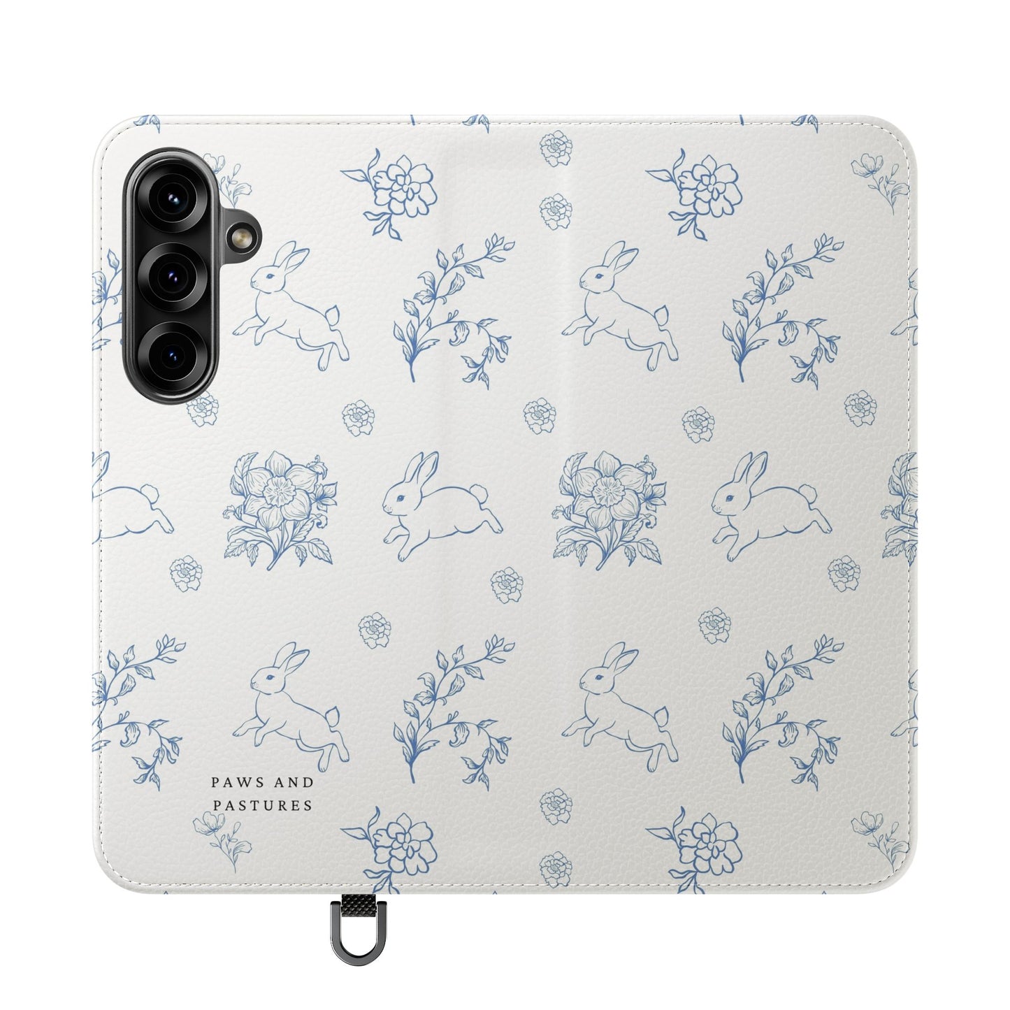 Bunny Pattern Flip Phone Case – Floral Blue Rabbit Wallet Cover