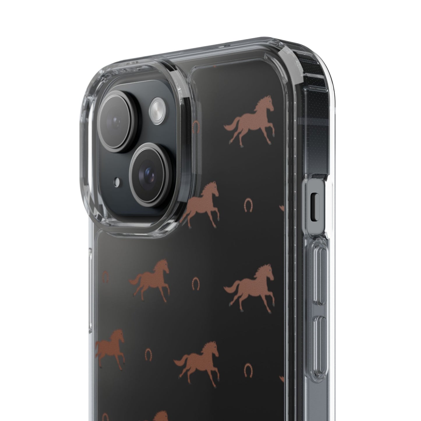 Horse Pattern Clear Phone Case — Equestrian Horses & Horseshoes Design