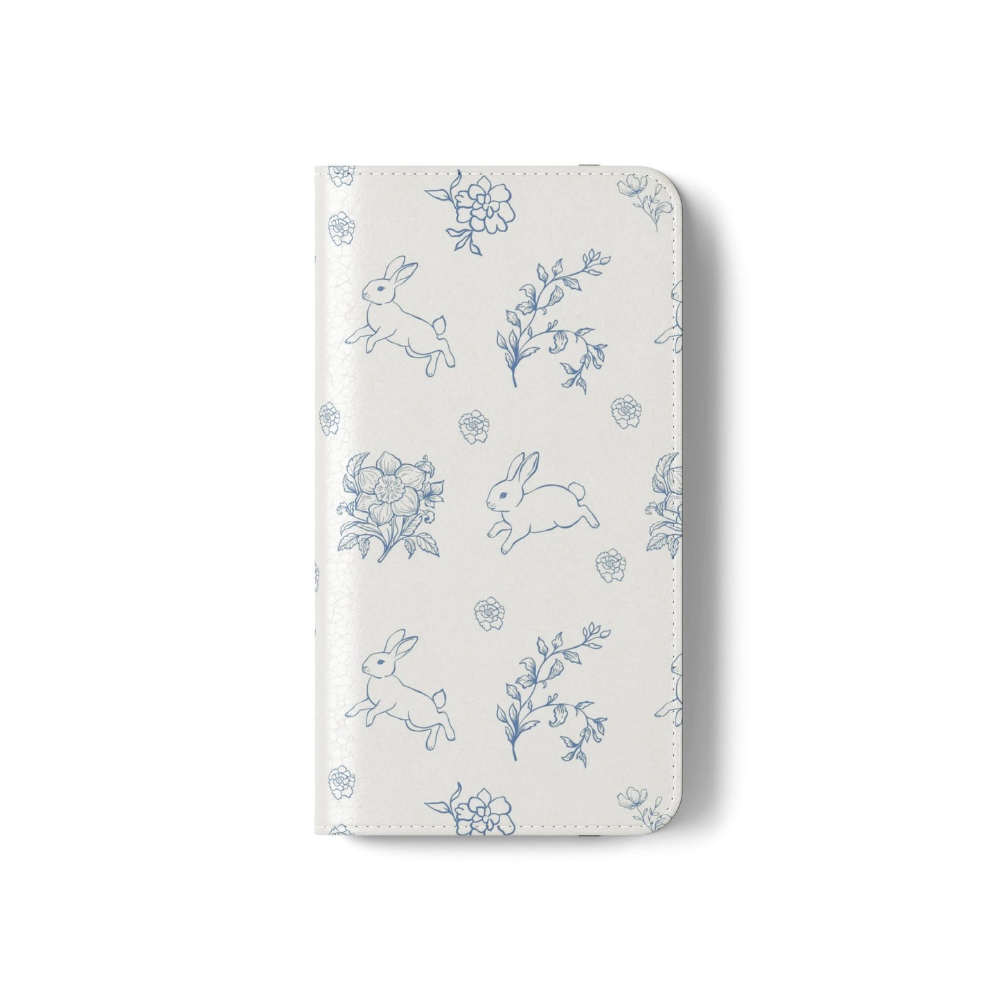Bunny Pattern Flip Phone Case – Floral Blue Rabbit Wallet Cover