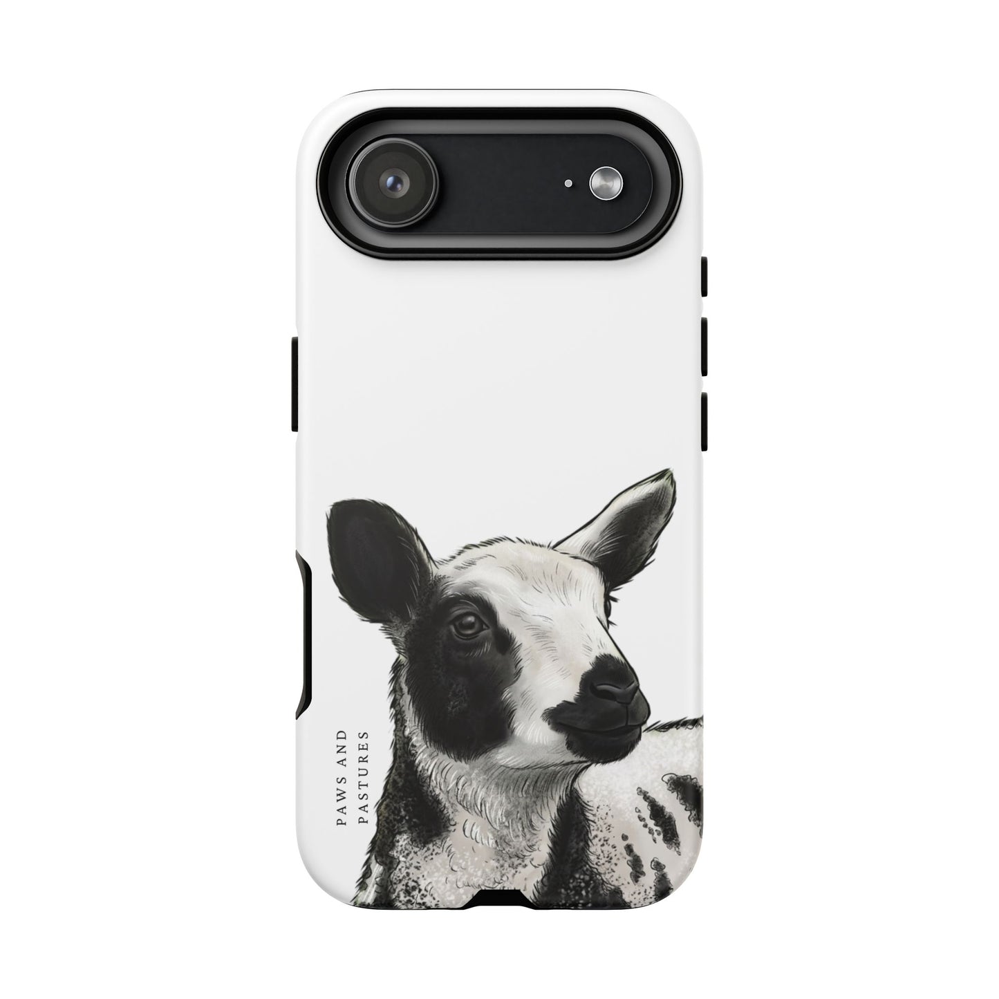 Dutch Spotted Sheep Portrait Phone Case - Black & White Lamb Illustration Protective Cover