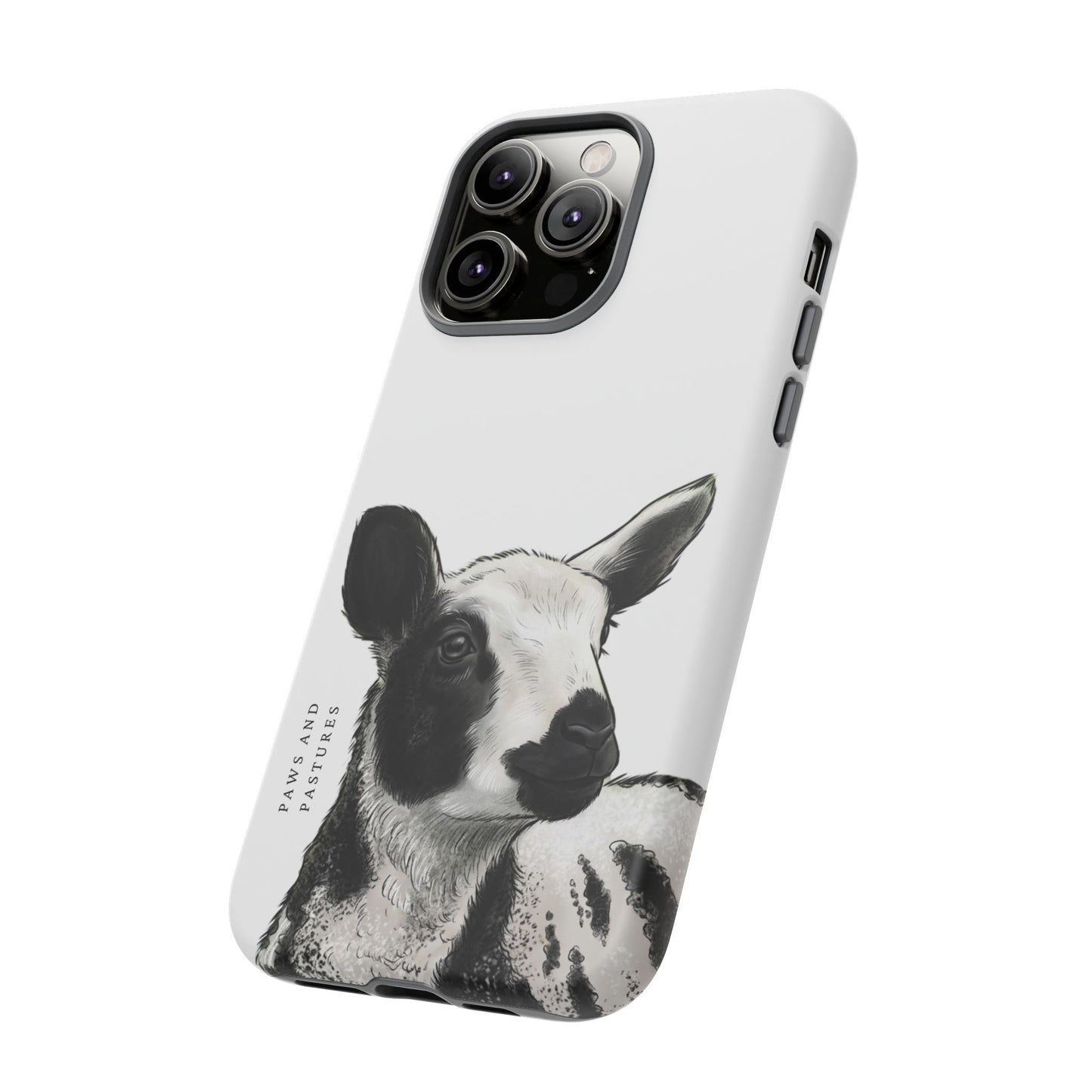 Dutch Spotted Sheep Portrait Phone Case - Black & White Lamb Illustration Protective Cover