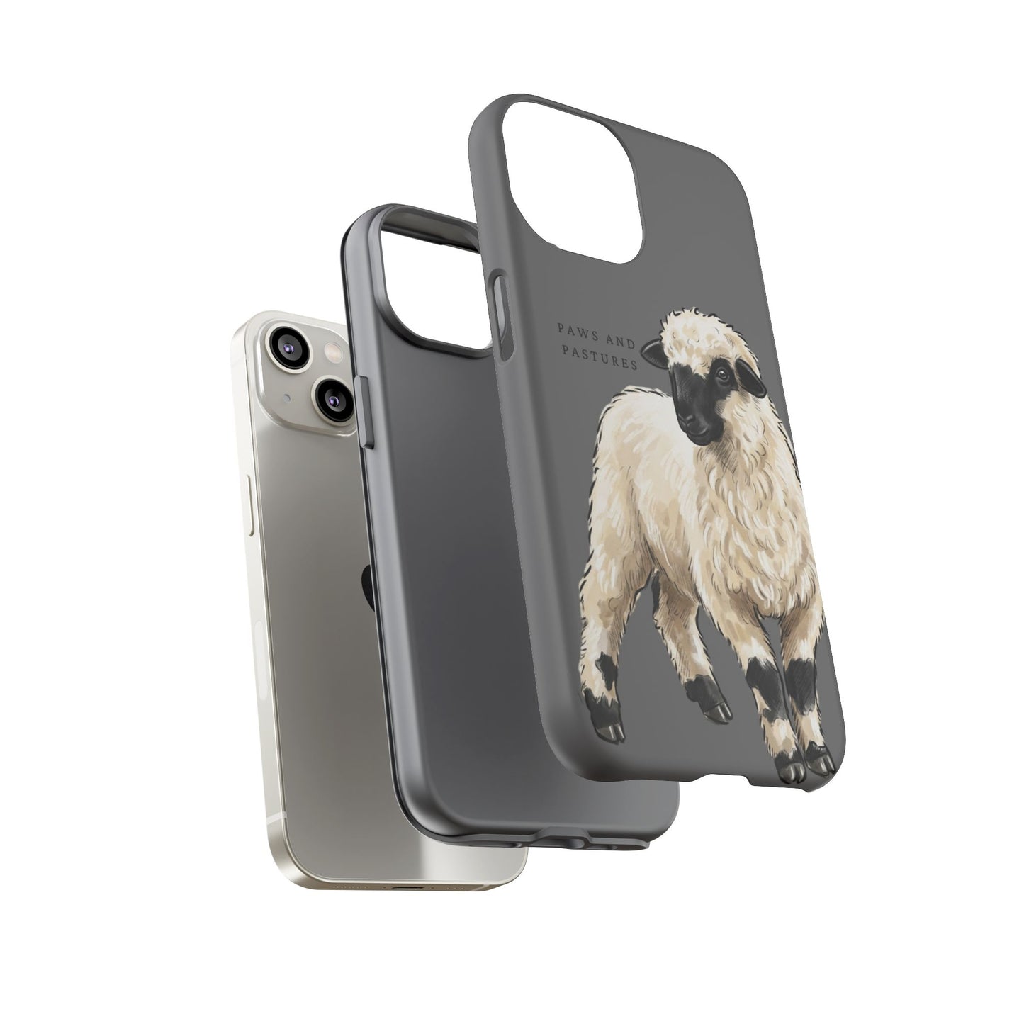 Grey Valais Blacknose Sheep Phone Case – 'Paws and Pastures' Cute Lamb Protective iPhone Cover