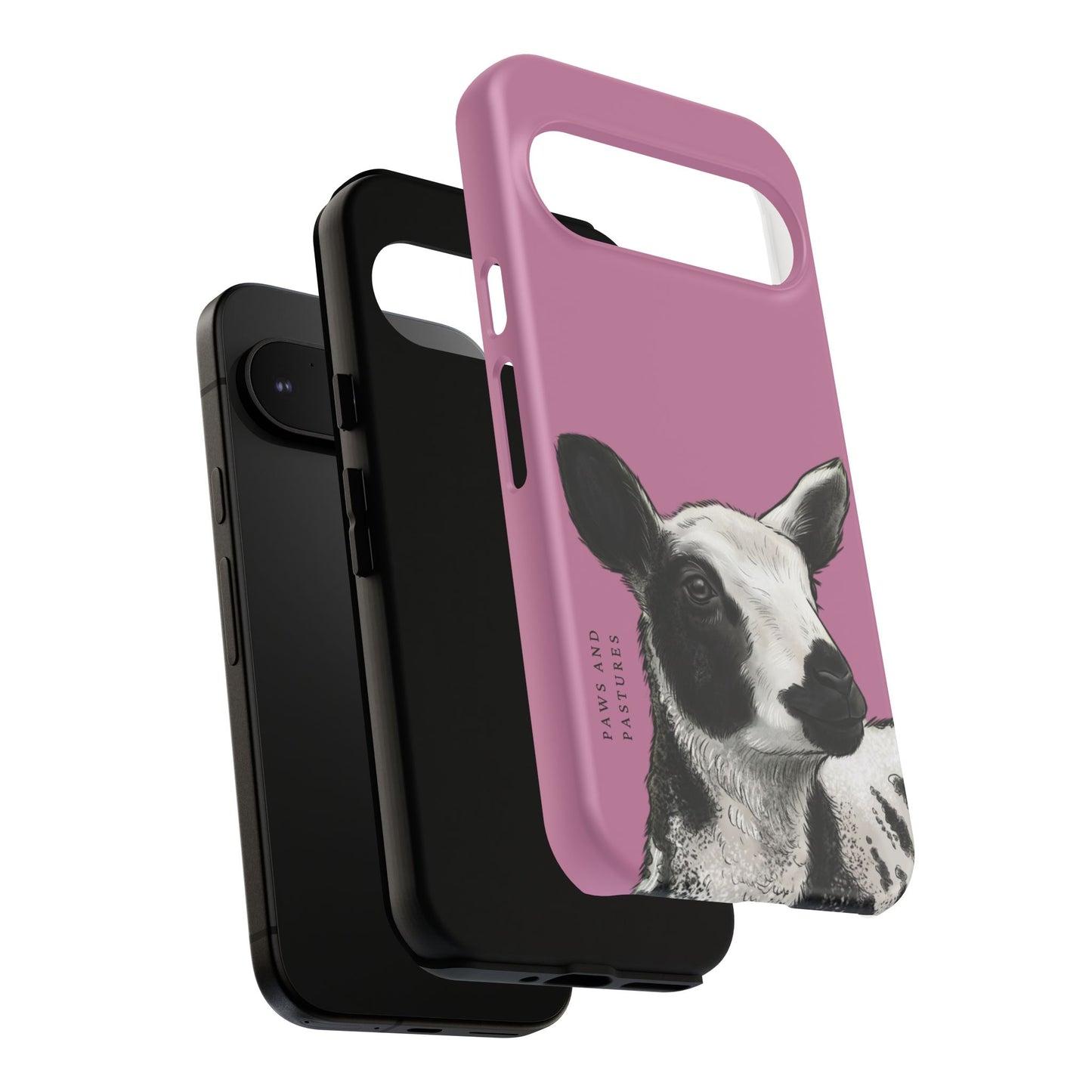 Pink Dutch Spotted Sheep Portrait Phone Case - Black & White Lamb Illustration Protective Cover