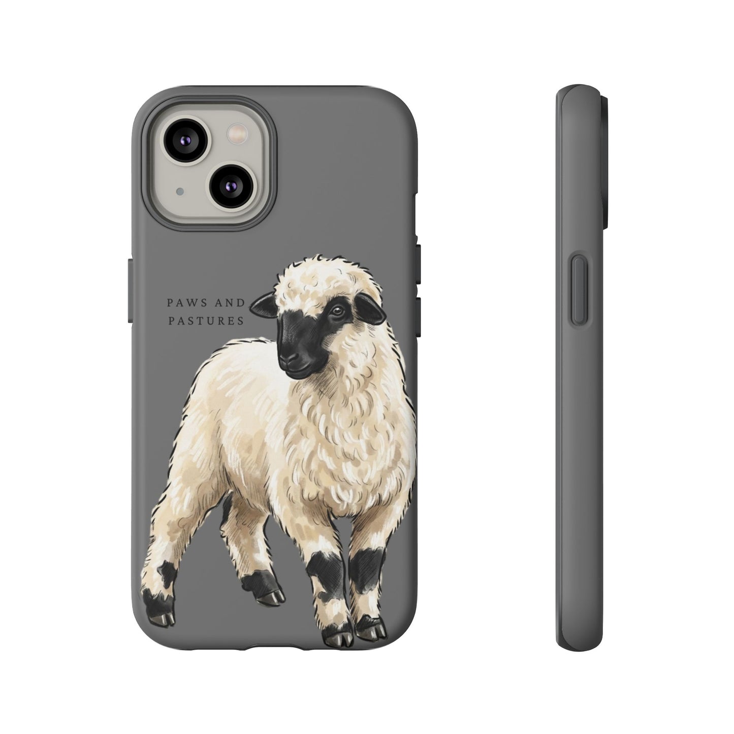 Grey Valais Blacknose Sheep Phone Case – 'Paws and Pastures' Cute Lamb Protective iPhone Cover