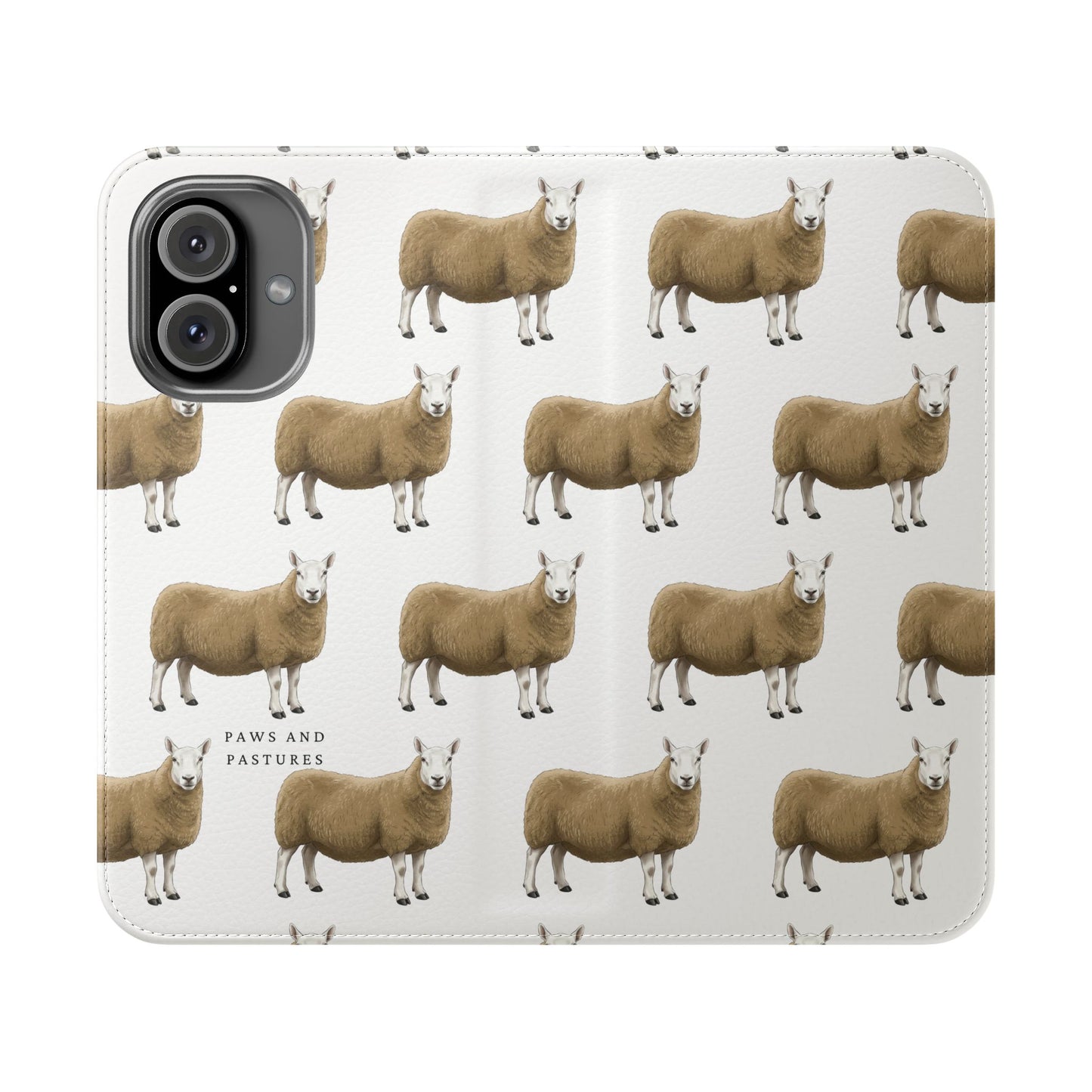 Cheviot Sheep Pattern Flip Phone Case – Cute Pastoral Wallet Cover with Card Slots