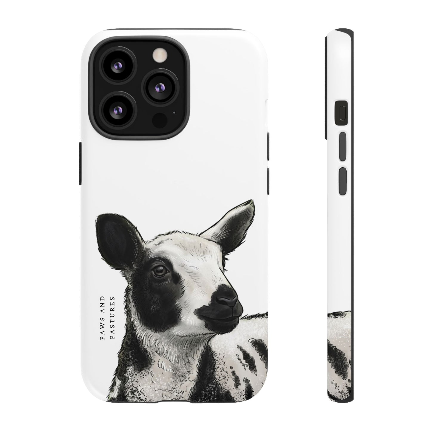 Dutch Spotted Sheep Portrait Phone Case - Black & White Lamb Illustration Protective Cover