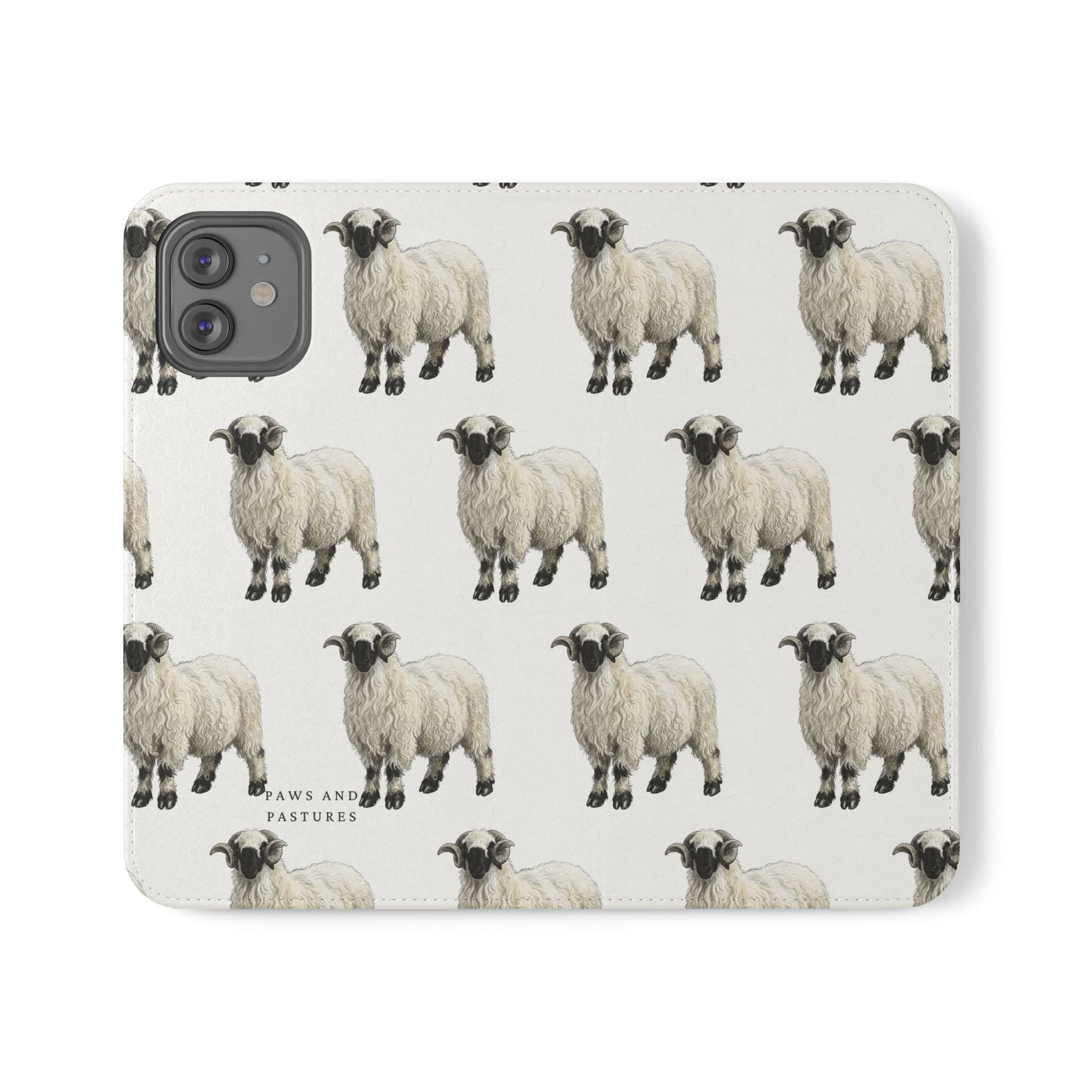 Valais Blacknose Sheep Pattern Flip Phone Case – Cute Farm Animal Wallet Cover