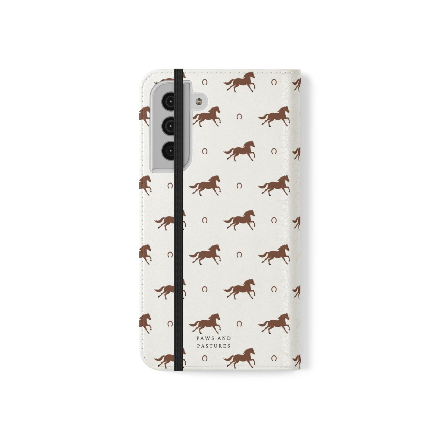 Horse Pattern Flip Case — Leather Wallet Phone Cover with Galloping Horses
