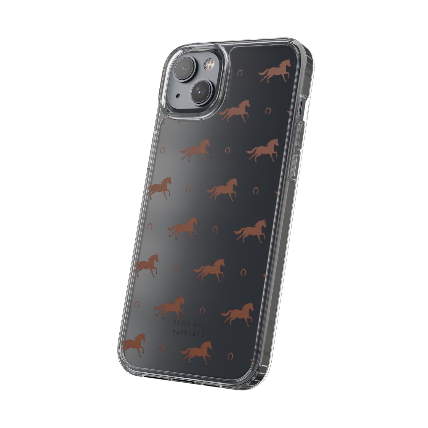Horse Pattern Clear Phone Case — Equestrian Horses & Horseshoes Design