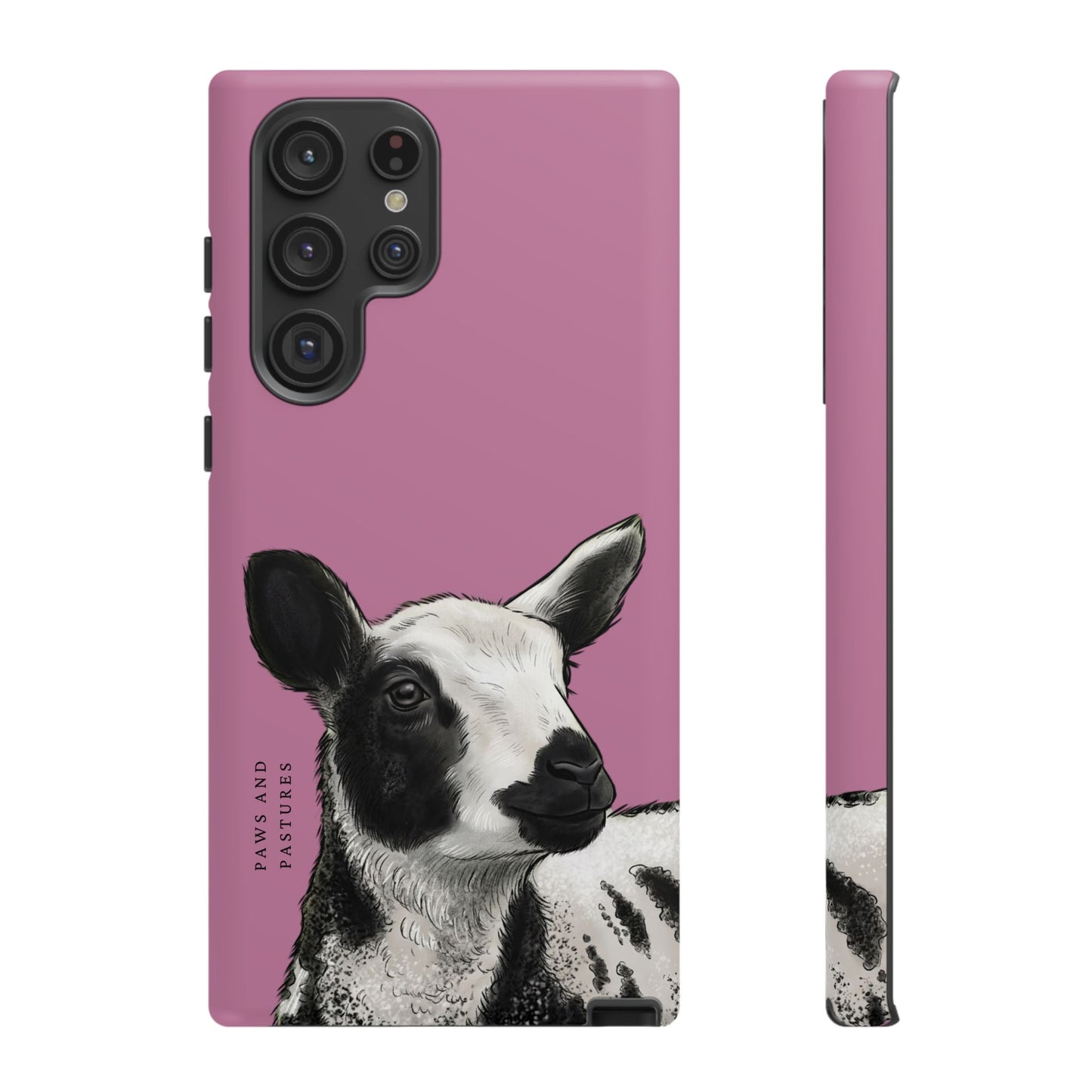 Pink Dutch Spotted Sheep Portrait Phone Case - Black & White Lamb Illustration Protective Cover