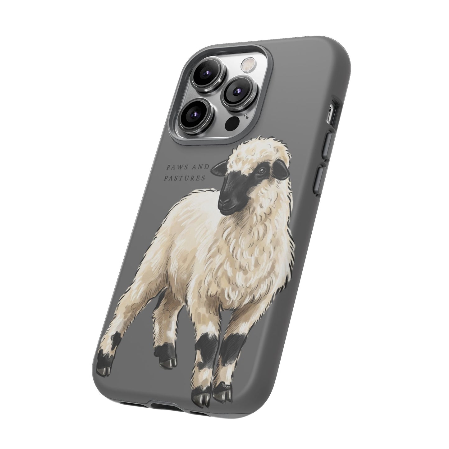 Grey Valais Blacknose Sheep Phone Case – 'Paws and Pastures' Cute Lamb Protective iPhone Cover