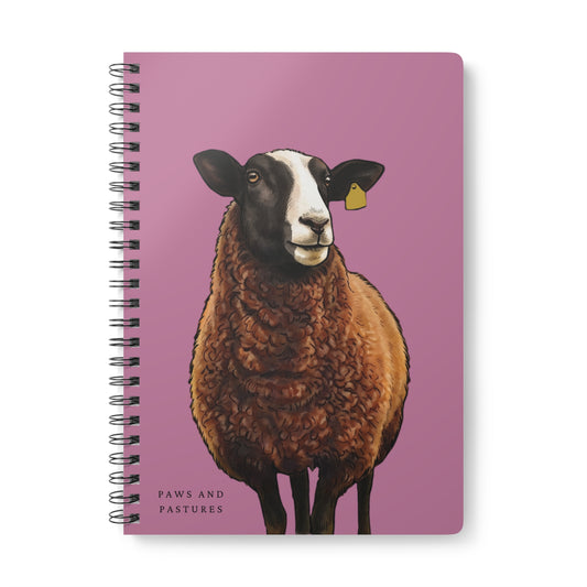 Pink Zwartble Sheep Illustration A5 Spiral Notebook – 'Paws and Pastures' Lined Journal