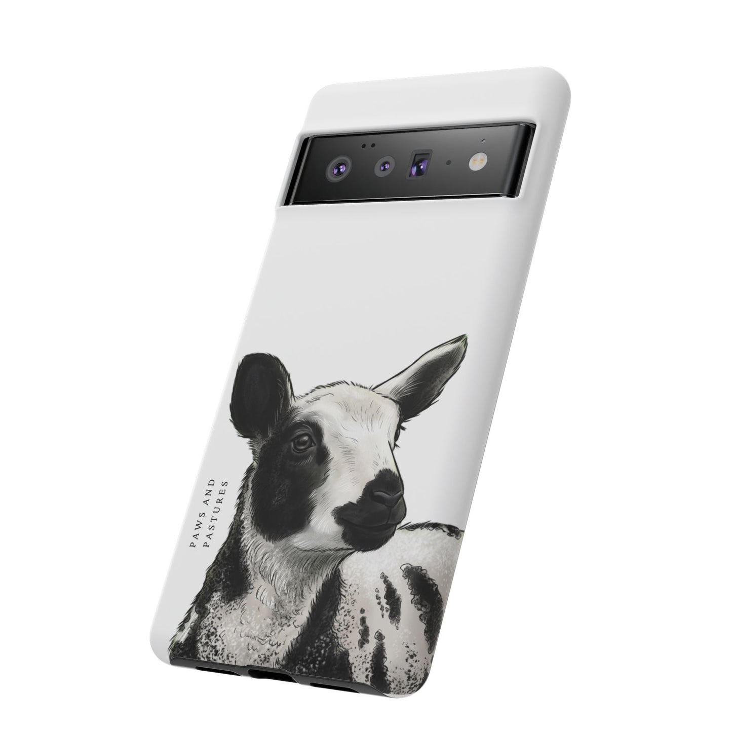 Dutch Spotted Sheep Portrait Phone Case - Black & White Lamb Illustration Protective Cover