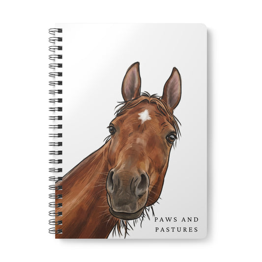 Horse Portrait Spiral Notebook — "Paws and Pastures" A5 Wirobound Journal