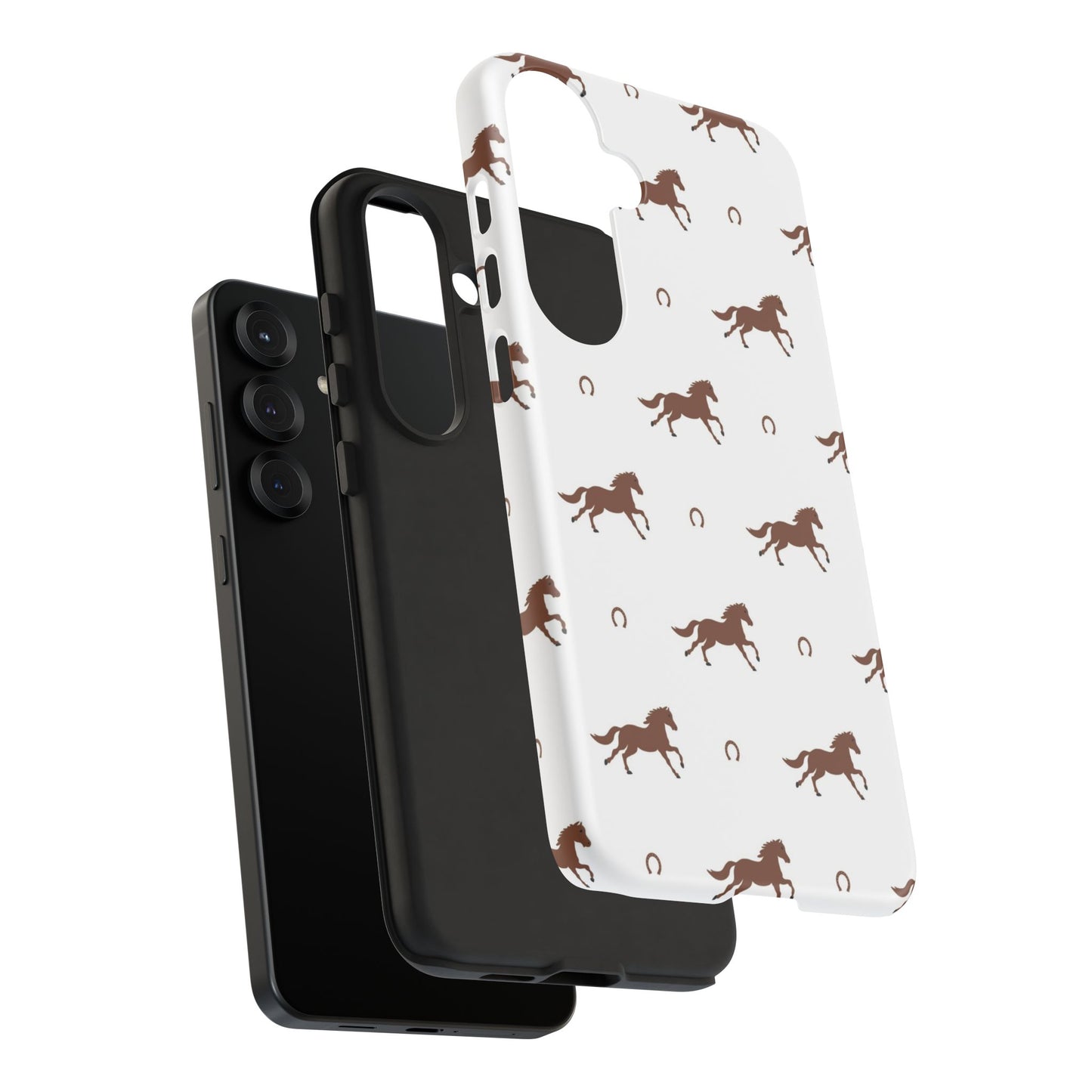 Horse Pattern Tough Phone Case — Brown Galloping Horses & Horseshoes on White