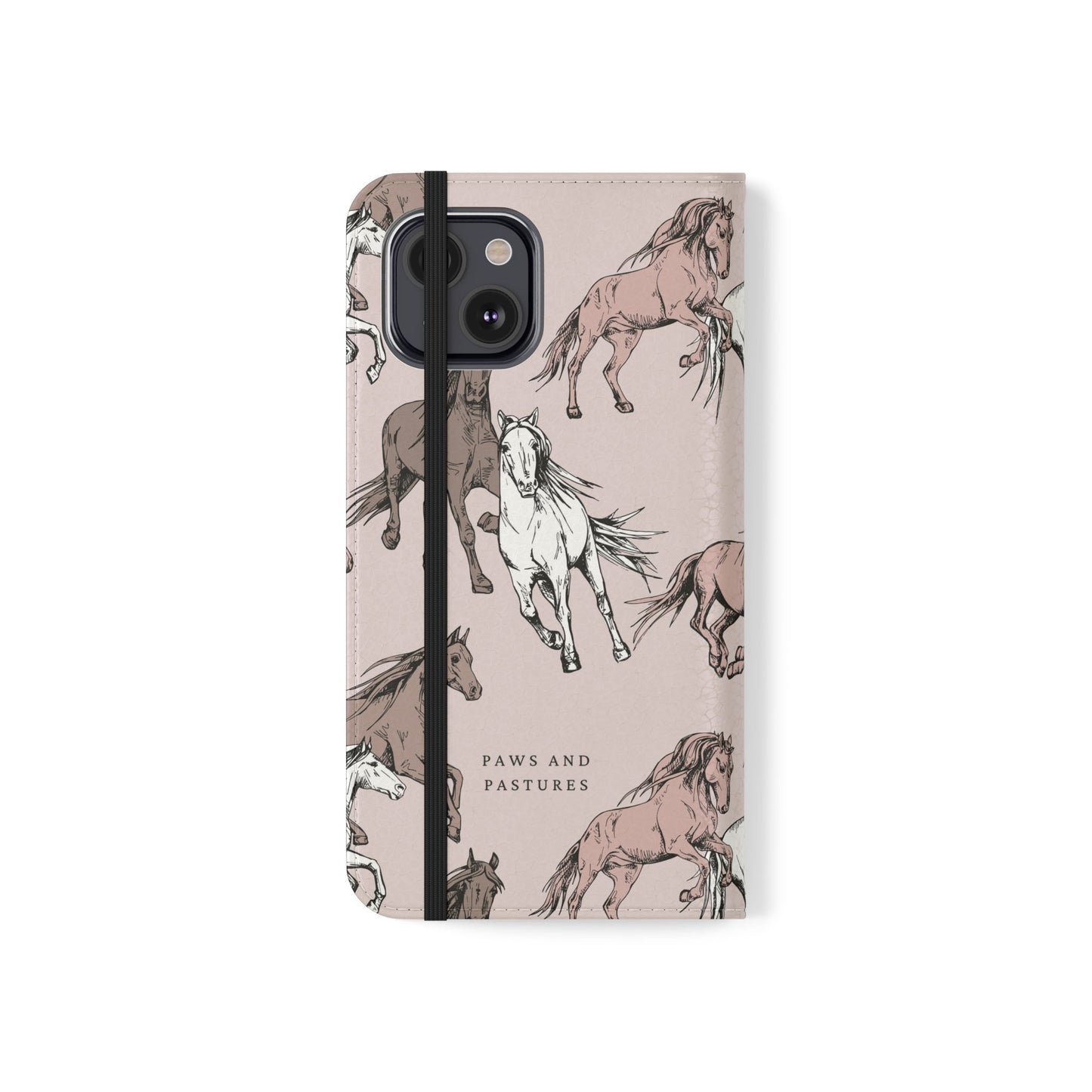 Horse Pattern Flip Phone Case — Pink Running Horses Wallet Cover