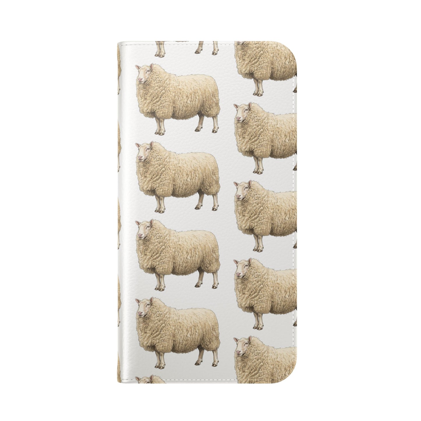Cheviot Sheep Pattern Flip Phone Case – Cute Pastoral Wallet Cover with Card Slots